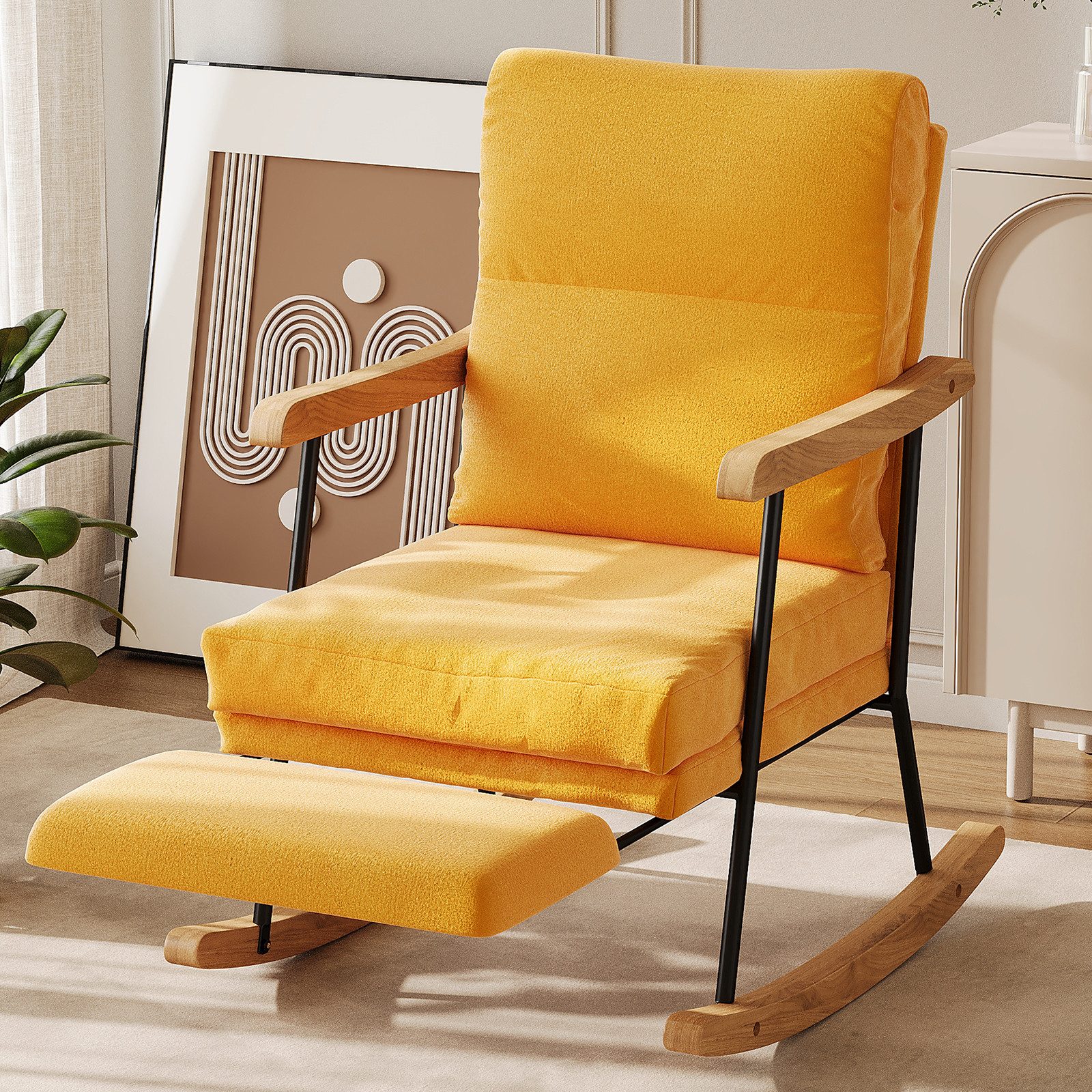 BELUPAI Schaukelstuhl Schaukelsessel mit Fußstütze, für Schlafzimmer (Set, 1 St), Lesesessel für Wohnzimmer, Schlafzimmer, Gelb
