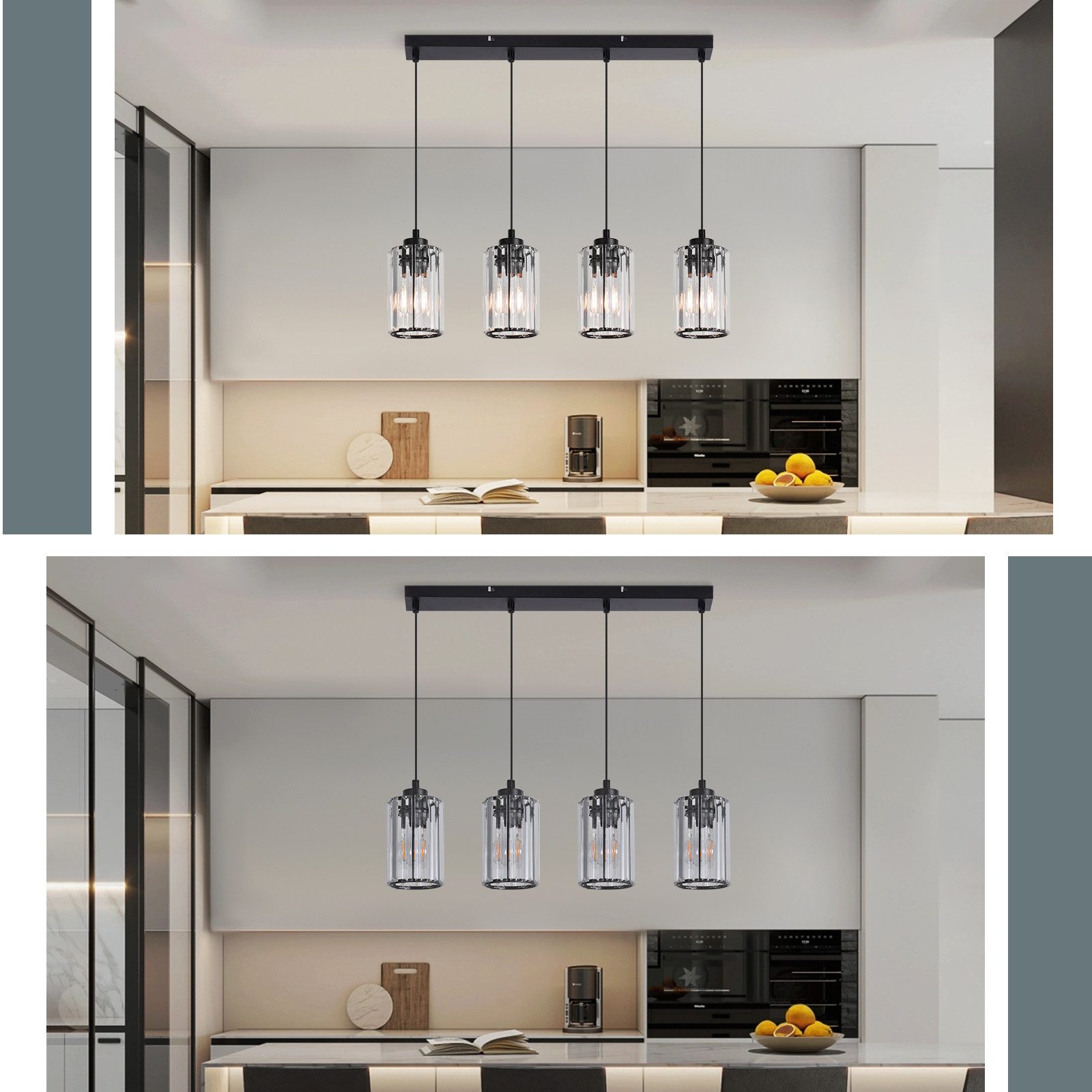 Nettlife Pendelleuchte Kristall Esstisch Schwarz Modern 1/3/4 Flammig E27 Hängeleuchte, LED wechselbar, Esszimmerlampe für Wohnzimmer Schlafzimmer Küche – Bild 5 von 5