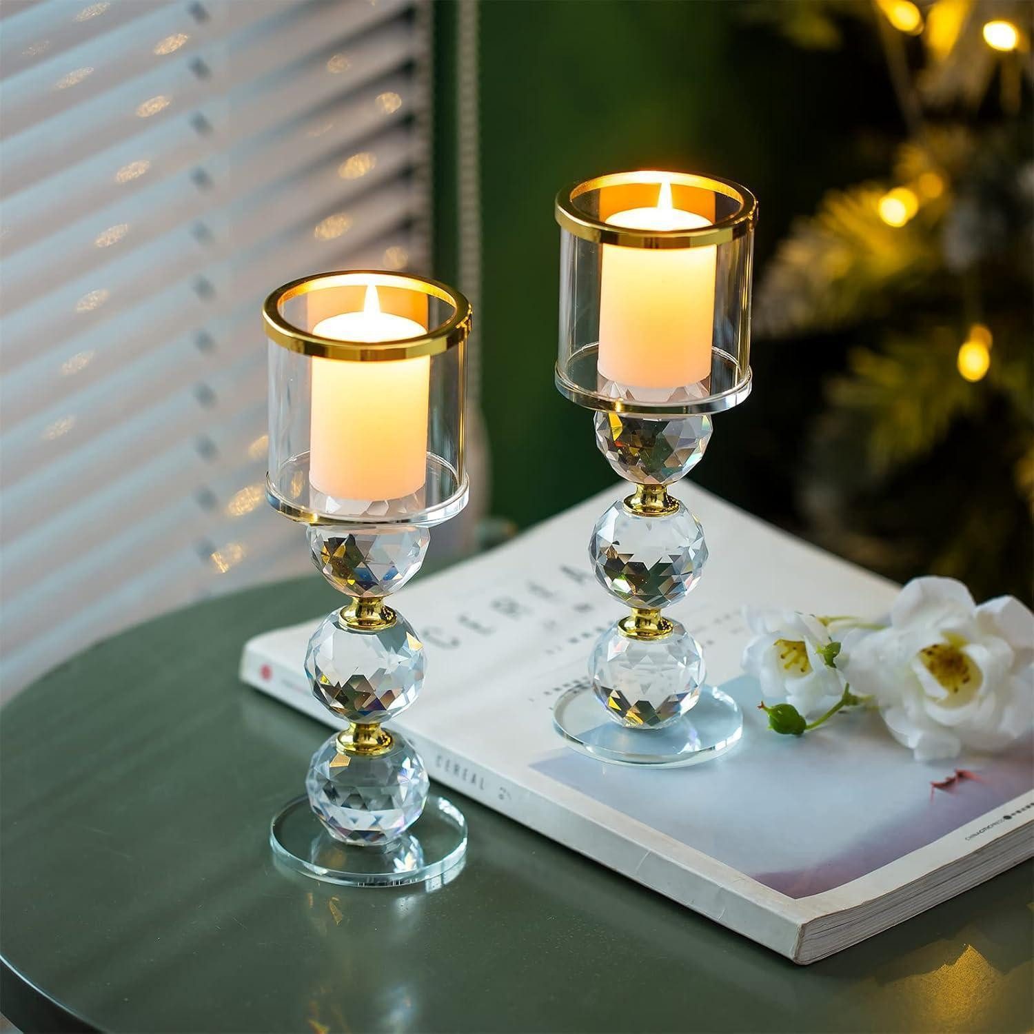 LuxusKollektion Kerzenständer Kerzenständer Kristall Glas Set Stabkerze Extra Groß x 2 Gold