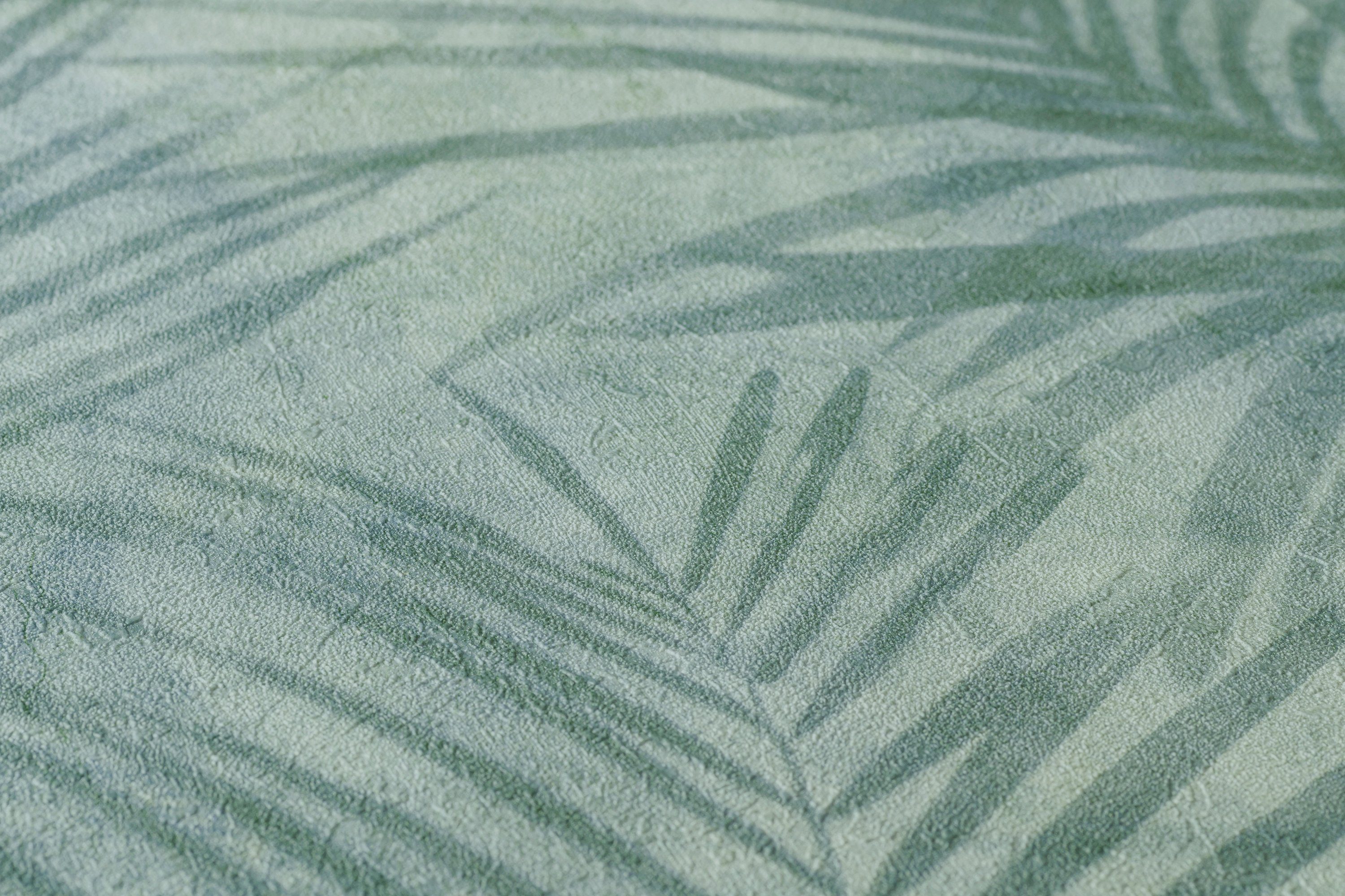 Dschungeltapete grün/grau Concret Bude Tapete Vliestapete Création Tropical mit floral, Neue Palmen 2.0 Palmenblättern, A.S.