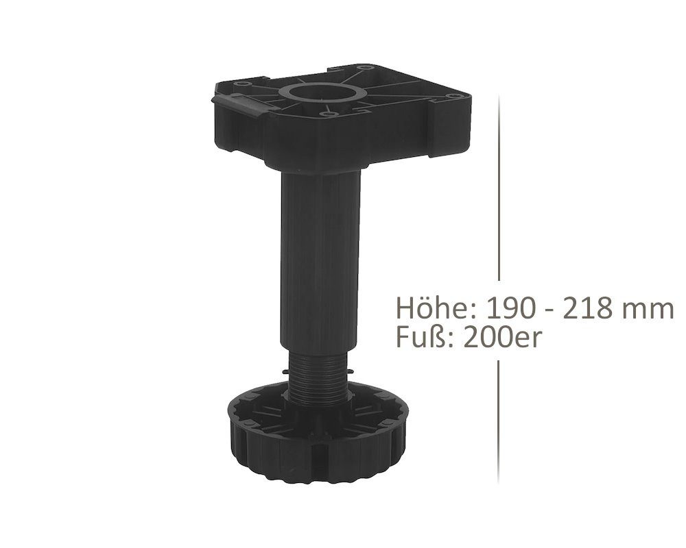 kuechenkonsum Möbelfuß Möbelfuß 200 mm höhenverstellbar 190-218 mm Kunststoff schwarz 4x, (Satz, 4-St), 4x Stellfuß 200 mm verstellbar 190-218 mm – Bild 2 von 5