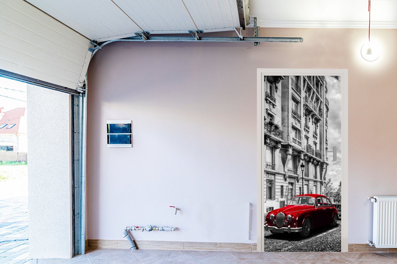 Türtapete Fototapete - Tür, für (1 Auto, Türaufkleber, Paris - bedruckt, - Schwarz Matt, cm Weiß St), 75x205 MuchoWow