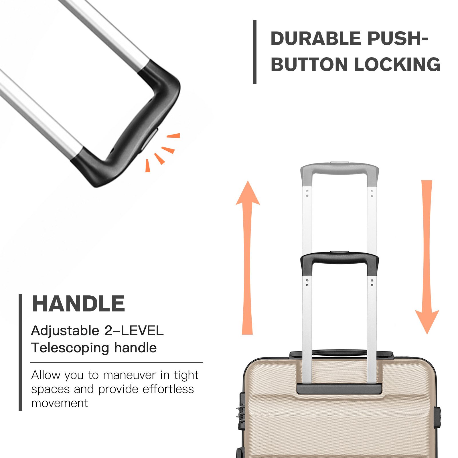 KONO Hartschalen-Trolley Handgepäck Leicht Hartschalenkoffer aus ABS Reisekoffer mit 4 Rollen – Bild 5 von 5