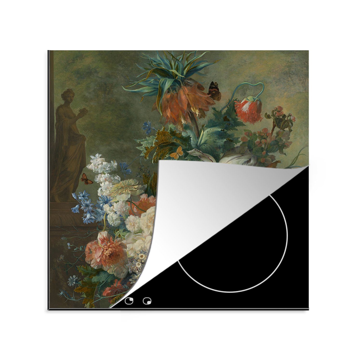 MuchoWow Herdblende-/Abdeckplatte Stilleben mit Blumen - Gemälde von Jan van Huysum, Vinyl, (1 tlg), 78x78 cm, Ceranfeldabdeckung, Arbeitsplatte für küche