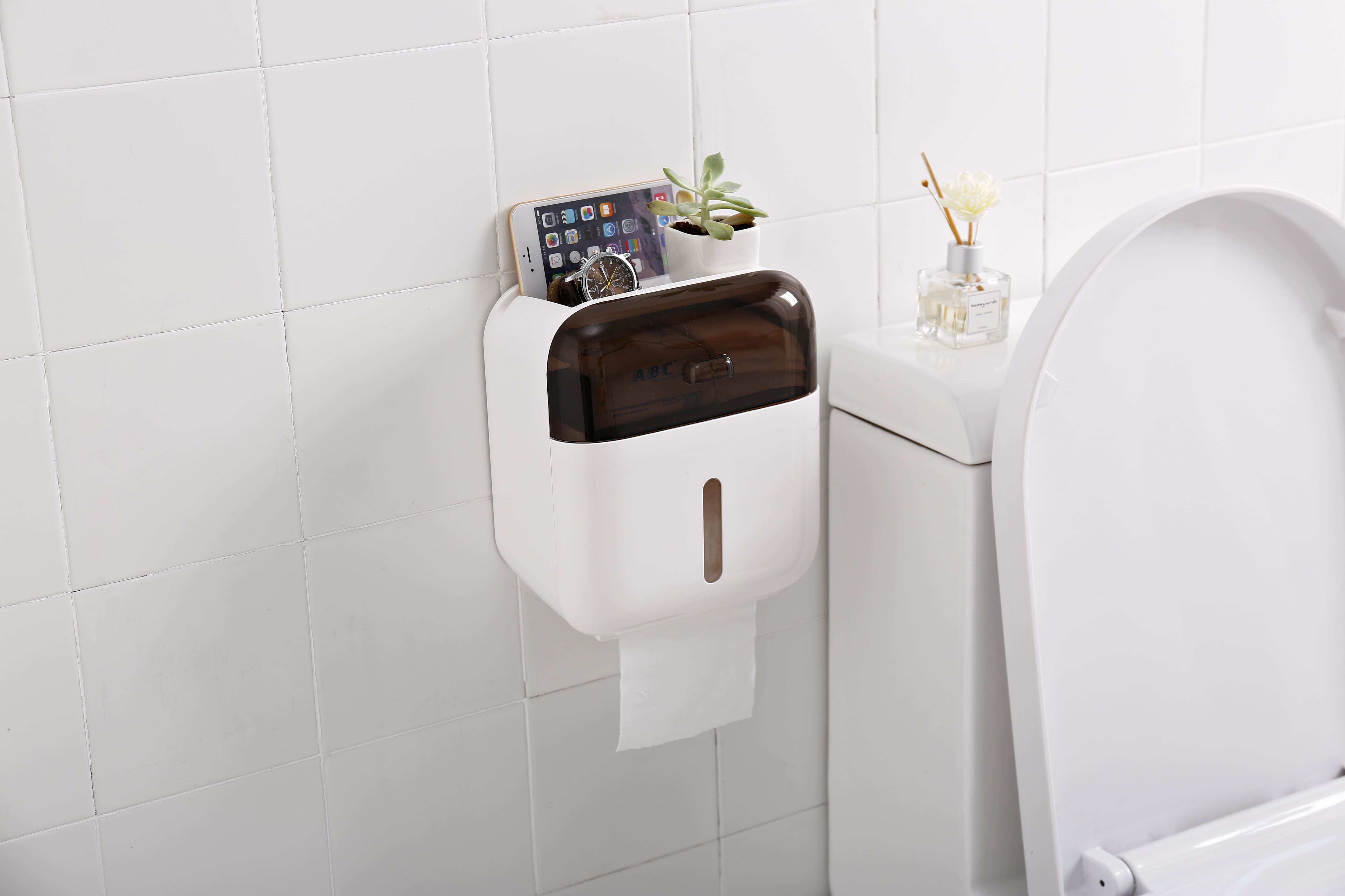 Creliv Toilettenpapierhalter mit & Handyhalter, Braun (1) Selbstklebend Schublade