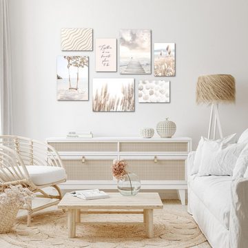 Novart Wandbild Boho Style Strand Meer Natur Wohnzimmer Schlafzimmer Boho 100x70cm, Strand