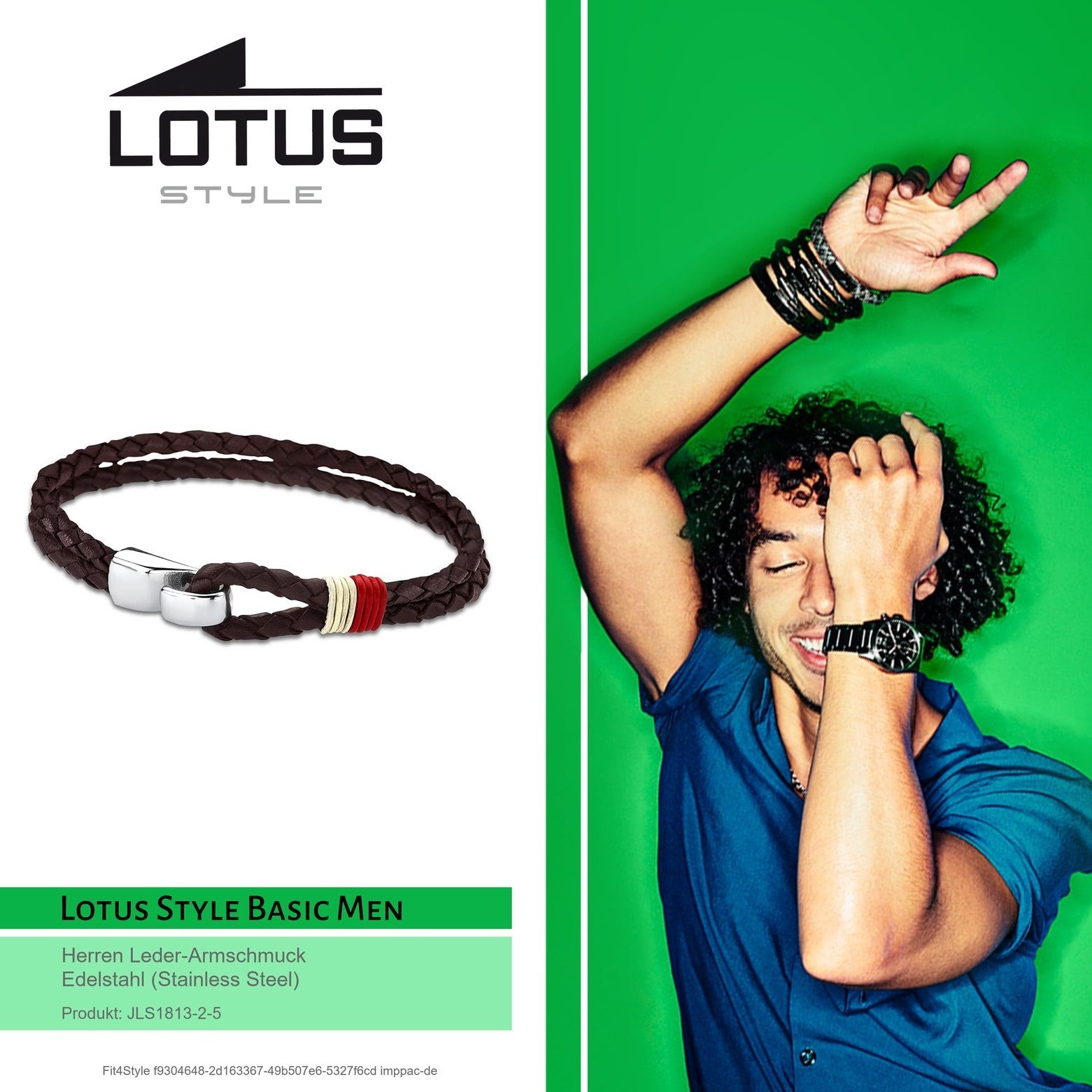 Lotus Style Armband Lotus Style aus Steel), Armband (Stainless braun Echtleder Edelstahl Herren silber für (Armband)