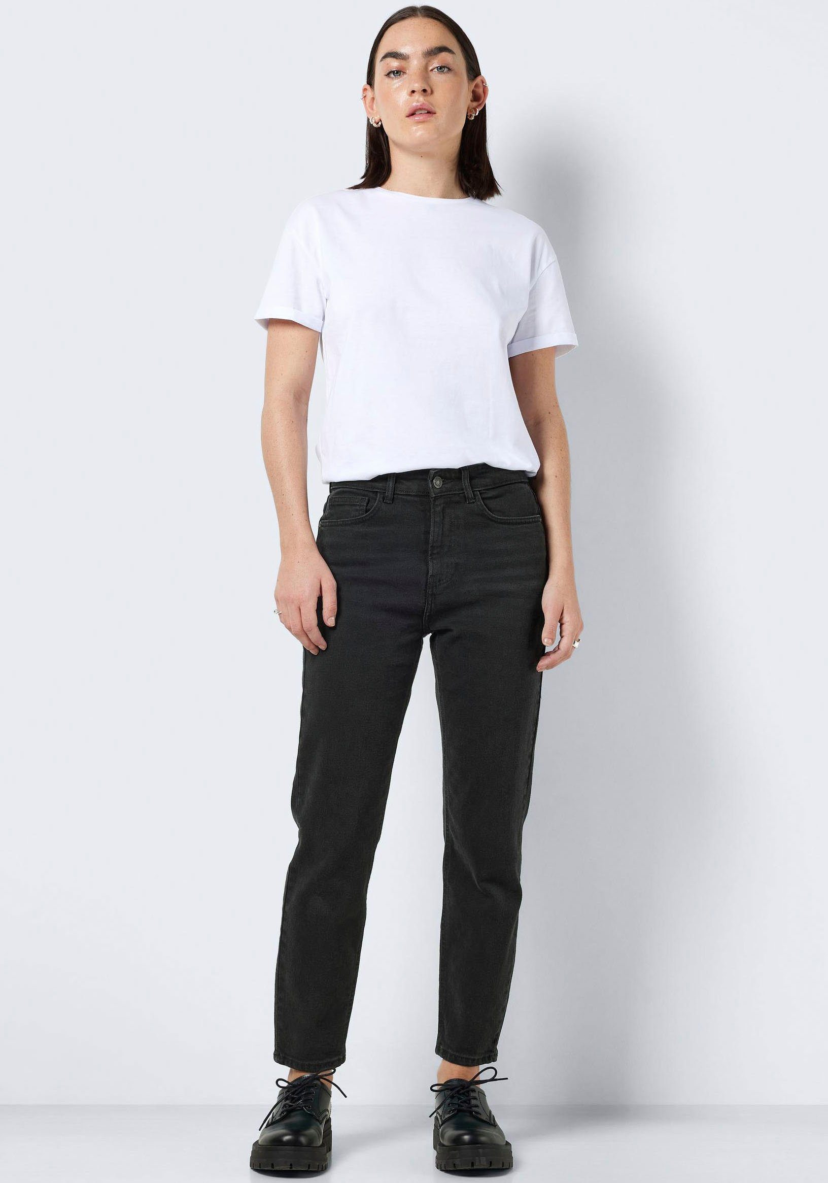 ANK Straight-Jeans mit BLACK may offenem Noisy HW Saum NOOS JEANS NMMONI STRAIGHT