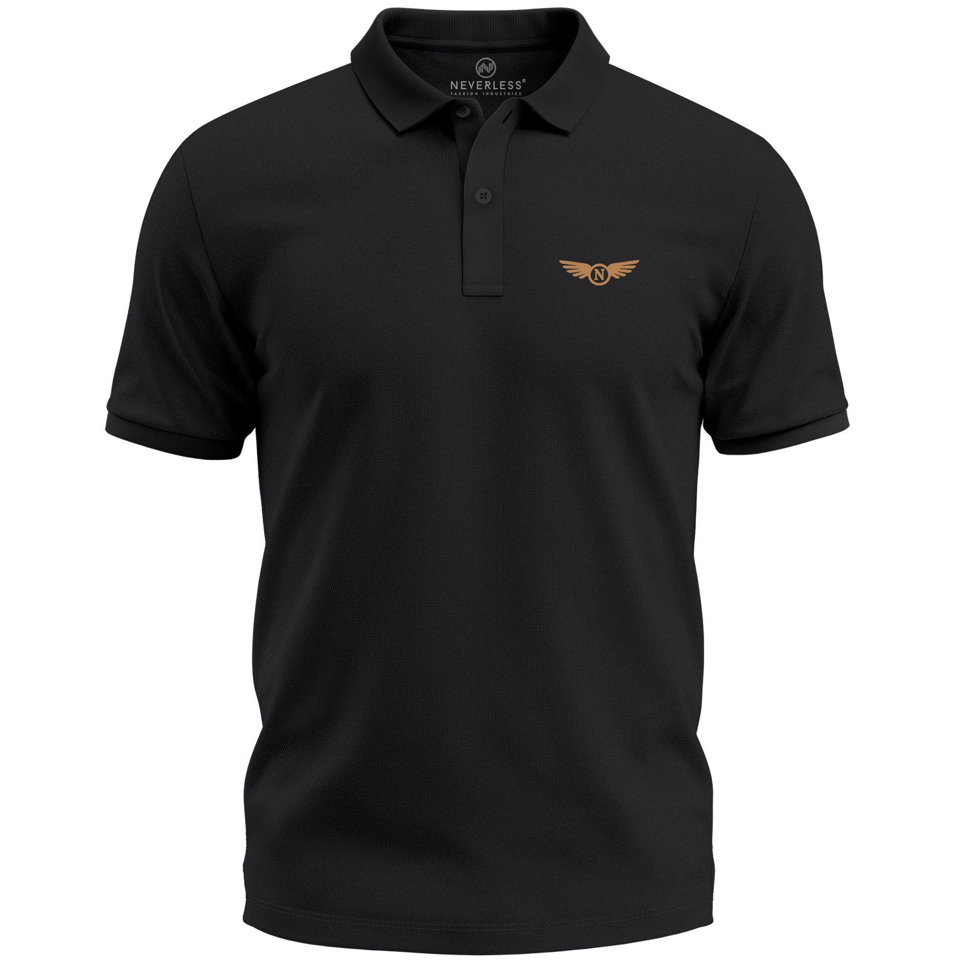 Neverless Poloshirt Poloshirt Herren mit Flügel Logo – Kurzarm Polohemd aus mit Print