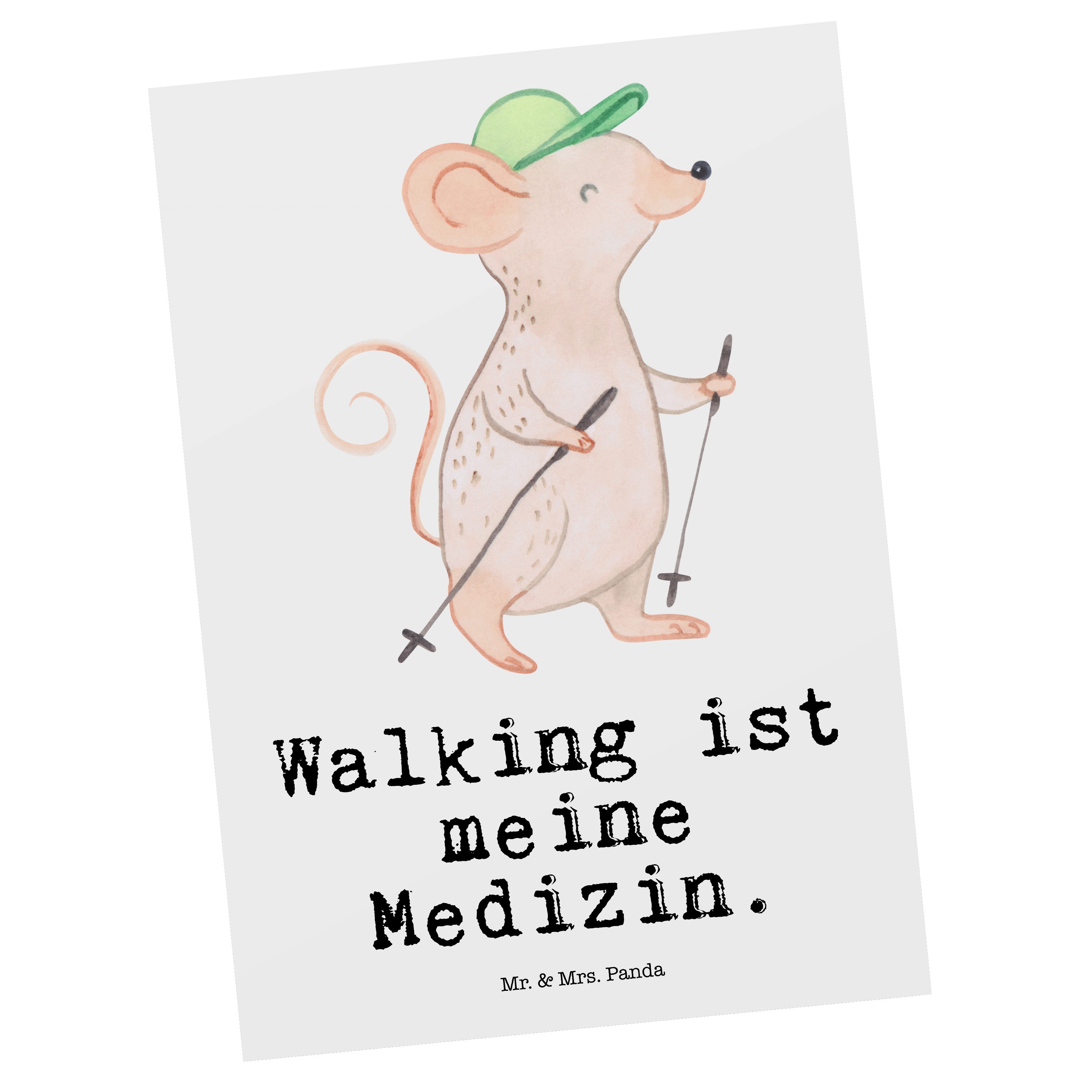 Mr. & Mrs. Panda Postkarte Maus Walking Medizin - Weiß - Geschenk, Einladung, Auszeichnung, Dank