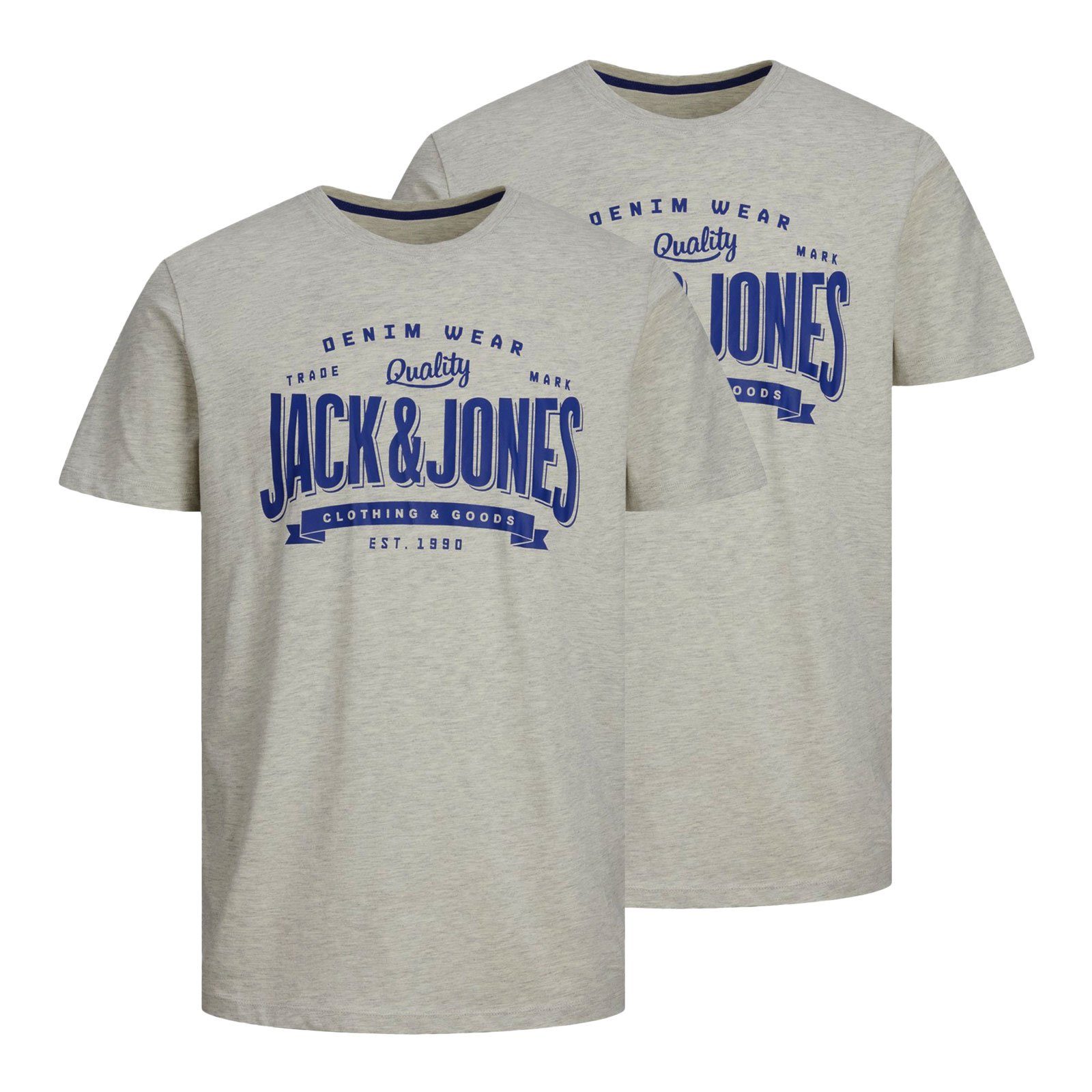 Jack & Jones T-Shirt 2er Pack JJelogo Tee SS O-Neck mit Logo-Print auf der Vorderseite white melange