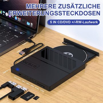 DOPWii 7-in-1 USB Ultra Slim Portable CD/DVD Player Writer für Laptops DVD-Brenner (Externes CD/DVD Laufwerk Kompatibel Laptops MacBook Windows Linux)