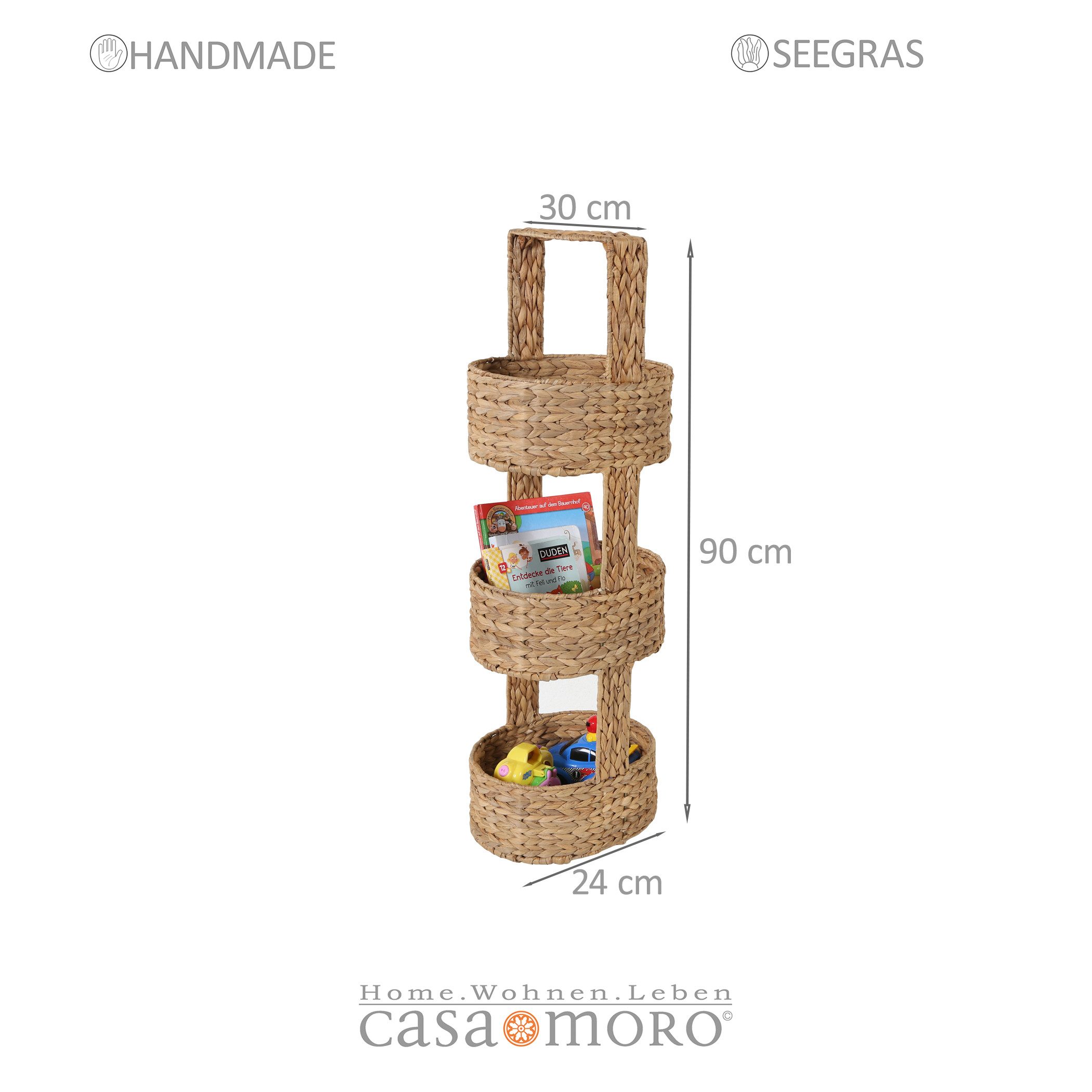 Casa Moro Standregal Korbregal drei Aufbewahrungskörbe und Griff Seegras ge günstig online kaufen