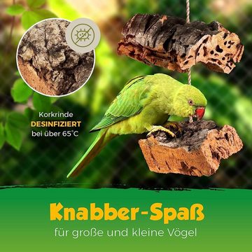 Kork-Deko.de Vogelspielplatz Mobile aus Korkrinde zum Sitzen, Spielen & Knabbern