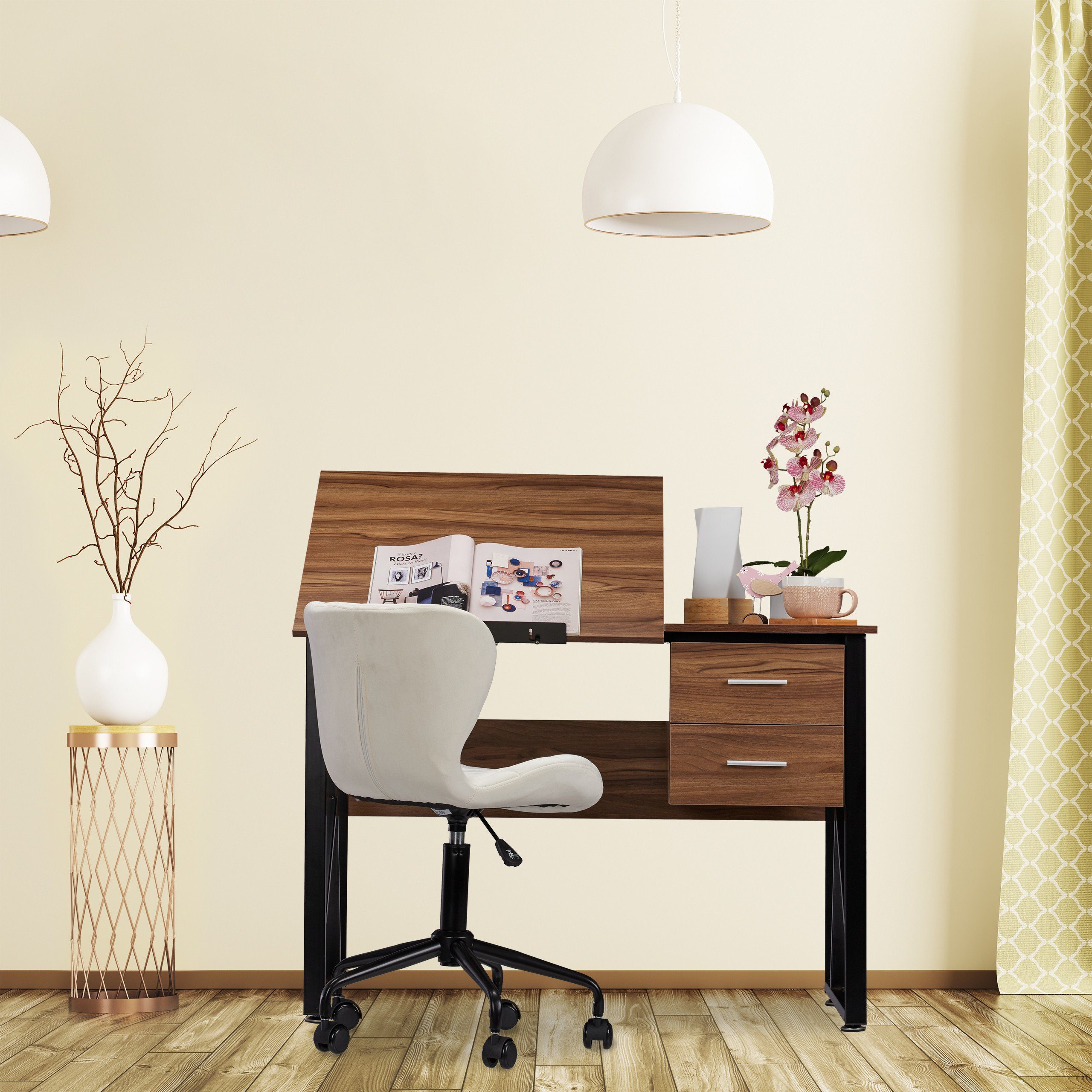 relaxdays Schreibtisch neigbar, Holz / Schwarz