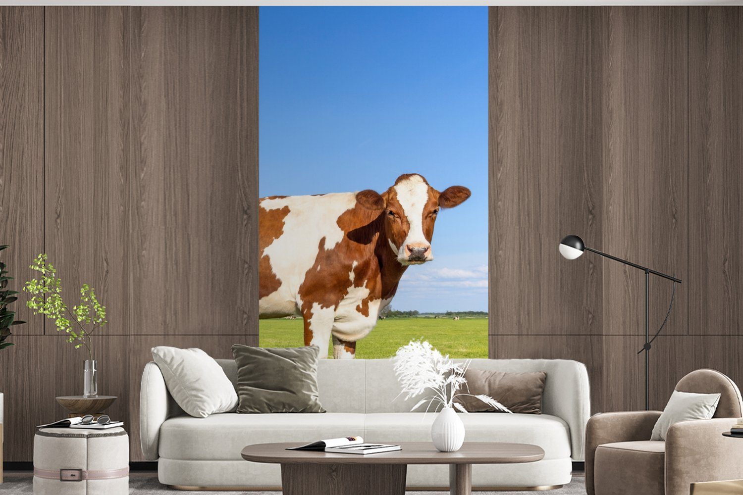 MuchoWow Fototapete Kühe bedruckt, - Matt, Wohnzimmer Natur Fototapete - St), (2 Bauernhof Schlafzimmer - für Tiere, Gras - Vliestapete Küche