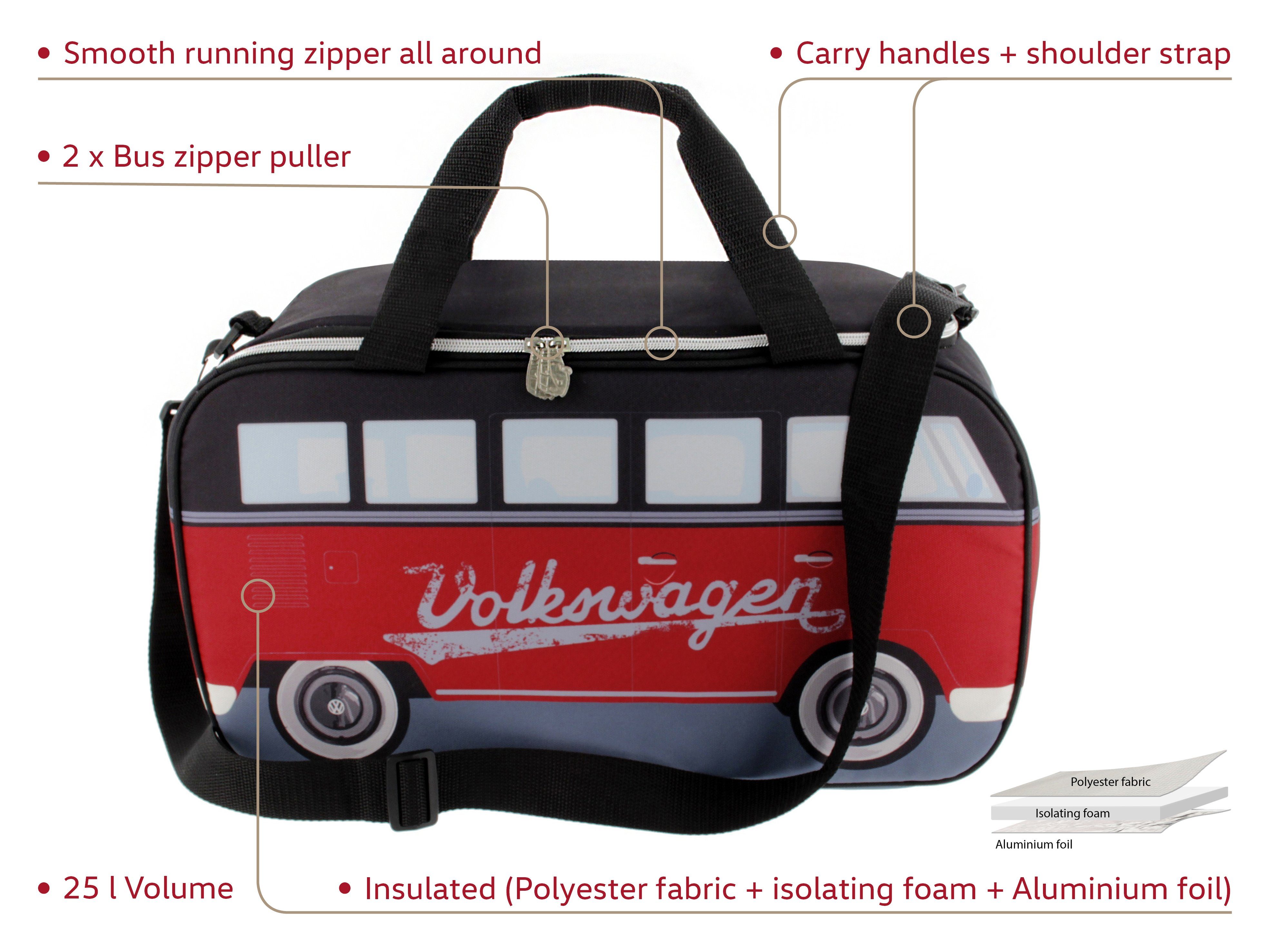 VW Collection by BRISA Kühltasche Volkswagen Thermotasche im T1 Bulli Bus Design, 25 l, isolierte Picknick-Tasche, 25L