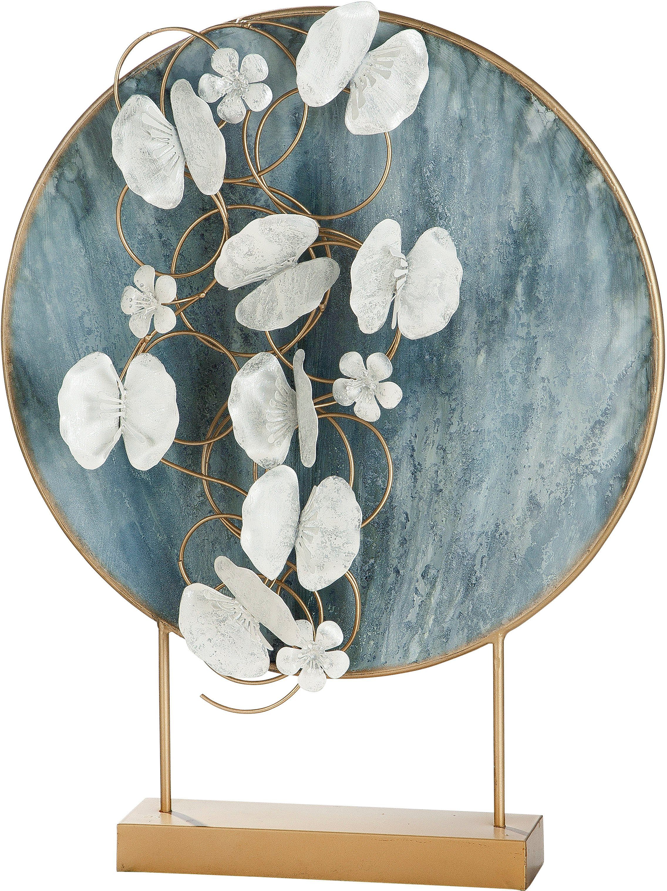 Casablanca by Gilde Dekofigur Dekoobjekt Metall, (1 65 Blumen, cm, blau/gold Dekoobjekt, St), mit aus Blossoms, Wohnzimmer Scheibe Höhe