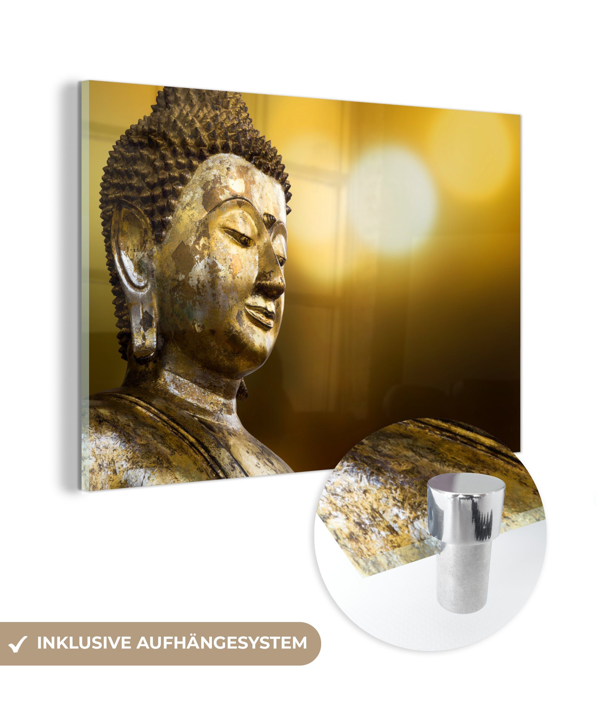 MuchoWow Acrylglasbild Buddha Acrylglasbilder Stein Schlafzimmer St), (1 - & Licht, Wohnzimmer 