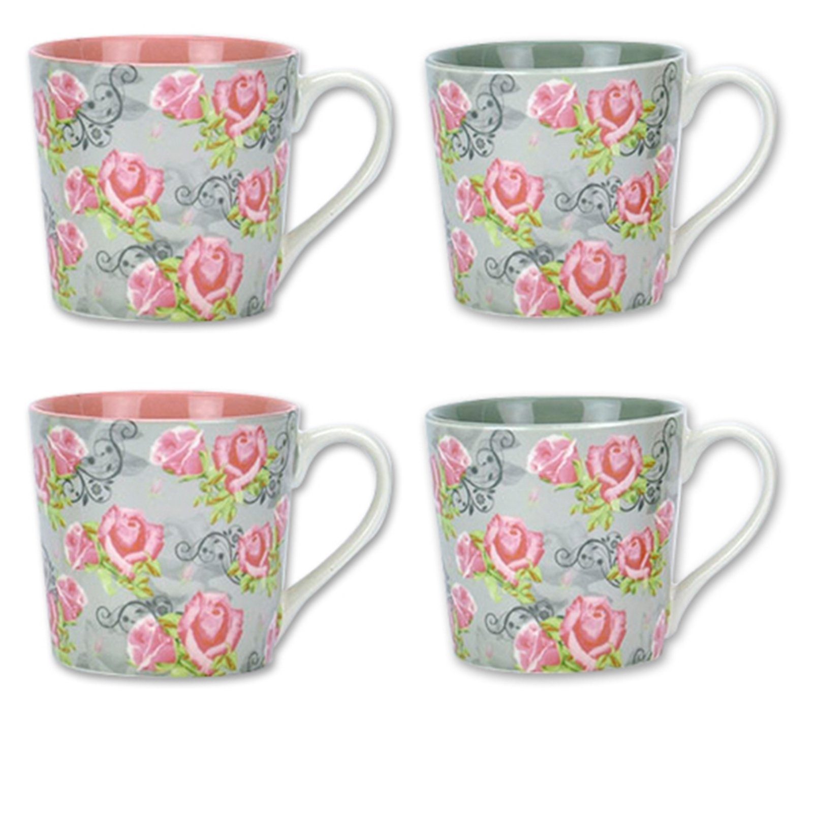 Jameson + Tailor Tasse Кухлі Rosen rosa/grau, 4er Set Retro Collection, 4-tlg., Porzellan