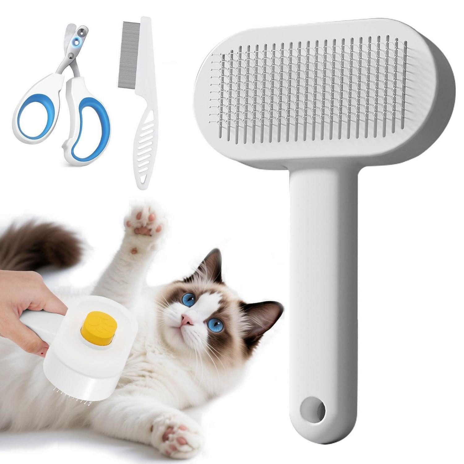 LuxusKollektion Putzzeug-Set Haustierpflege-Set 3-teilig Weiss/Gelb