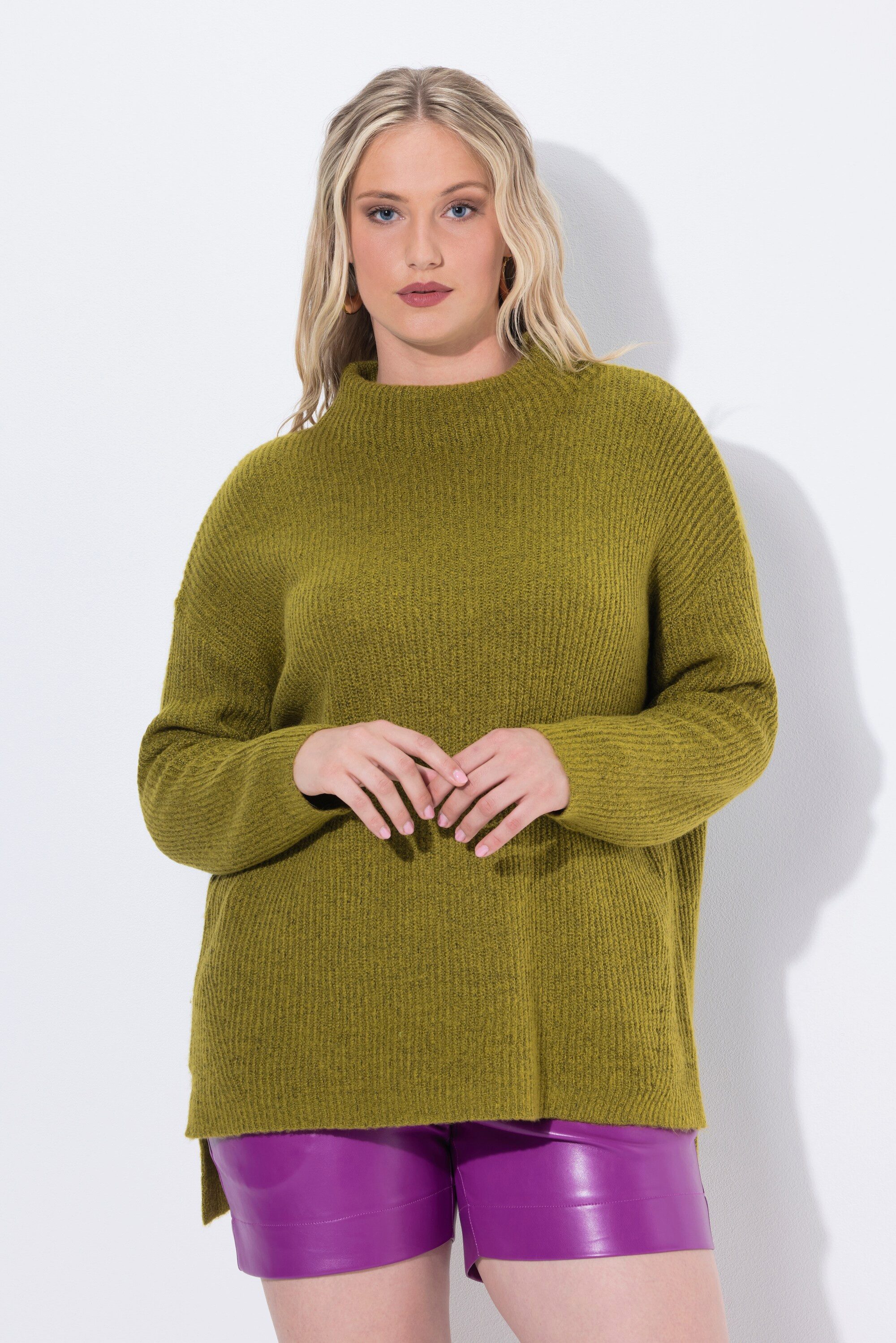 Ulla Popken Longpullover Rollkragen-Pullover Rippstrick oversized Langarm günstig online kaufen