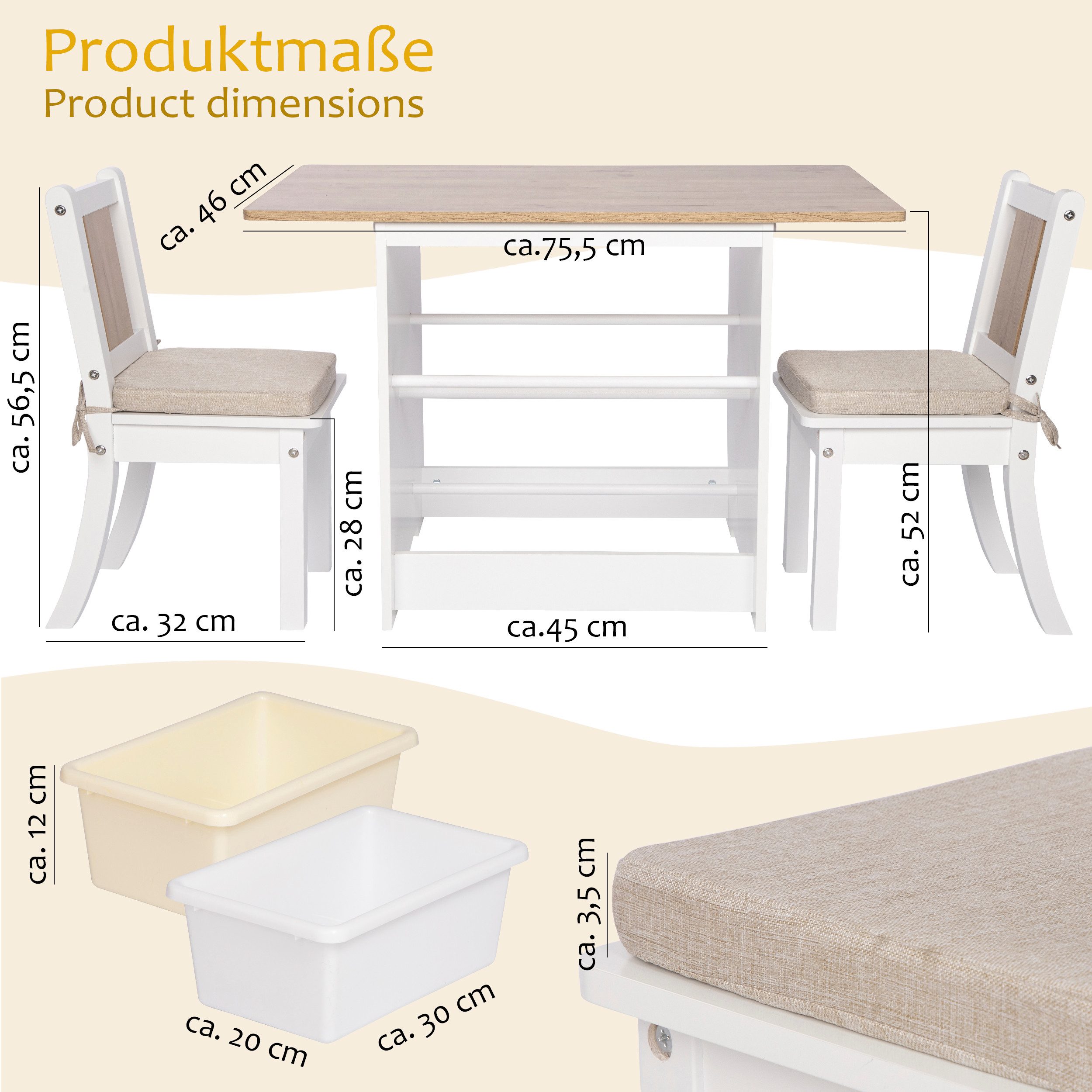 ONVAYA Kindertisch Kindertisch-Set mit Stühlen, Kindersitzgruppe mit Staura günstig online kaufen