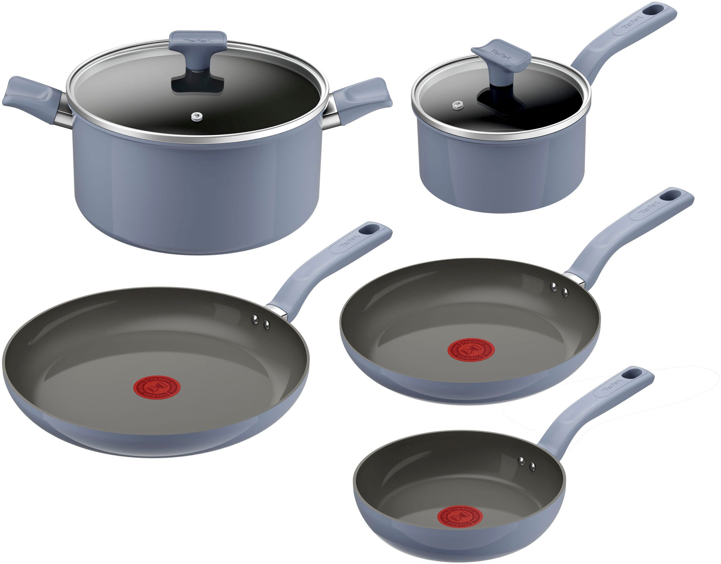 Tefal Pfannen-Set Cera Color, Aluminium (Set, 7-tlg), Go Ceram Keramik-Antihaftbeschichtung, Thermo-Signal, Induktion