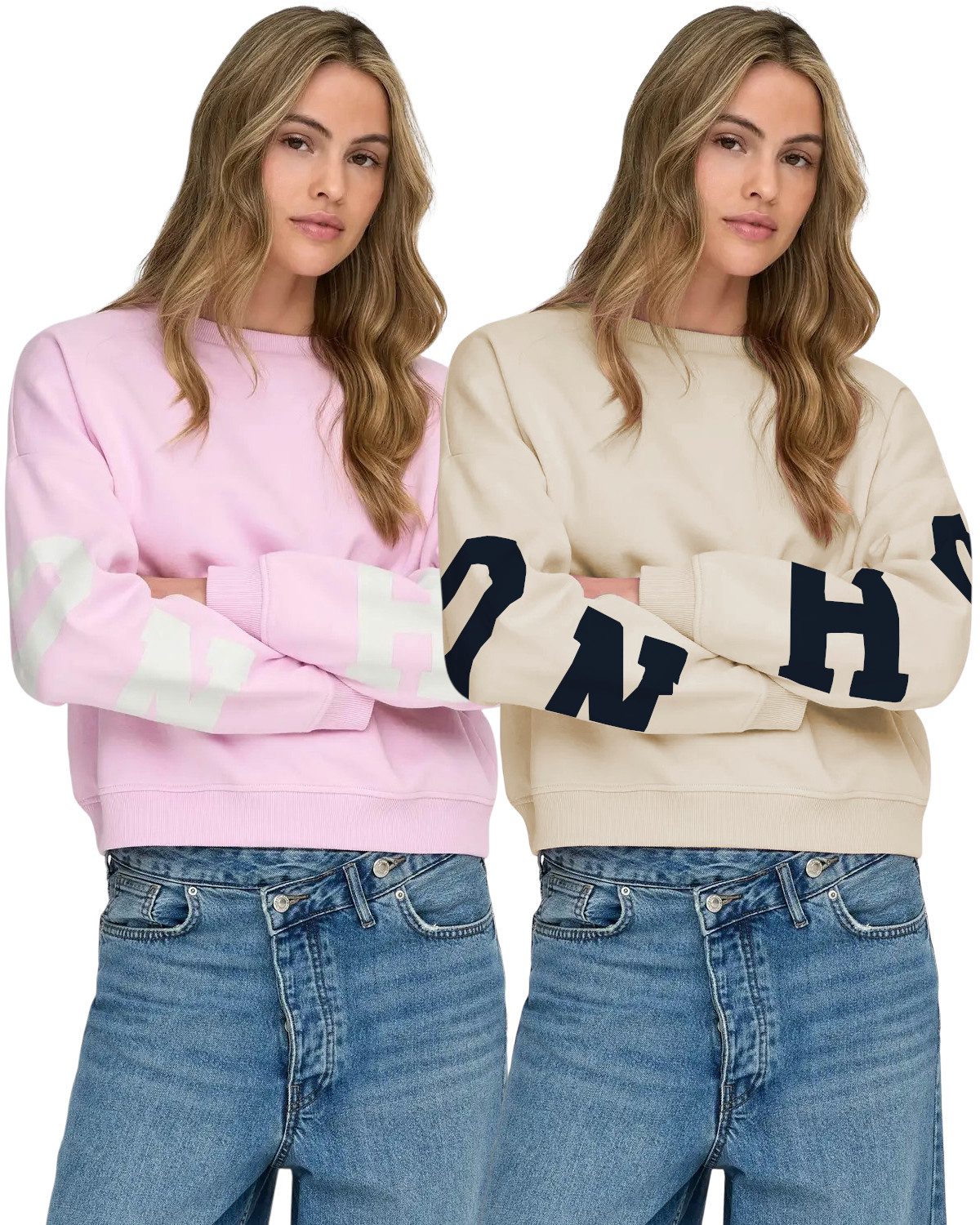 ONLY Rundhalspullover (2er-Pack) Stylischer Loose Fit Pullover mit trendige günstig online kaufen