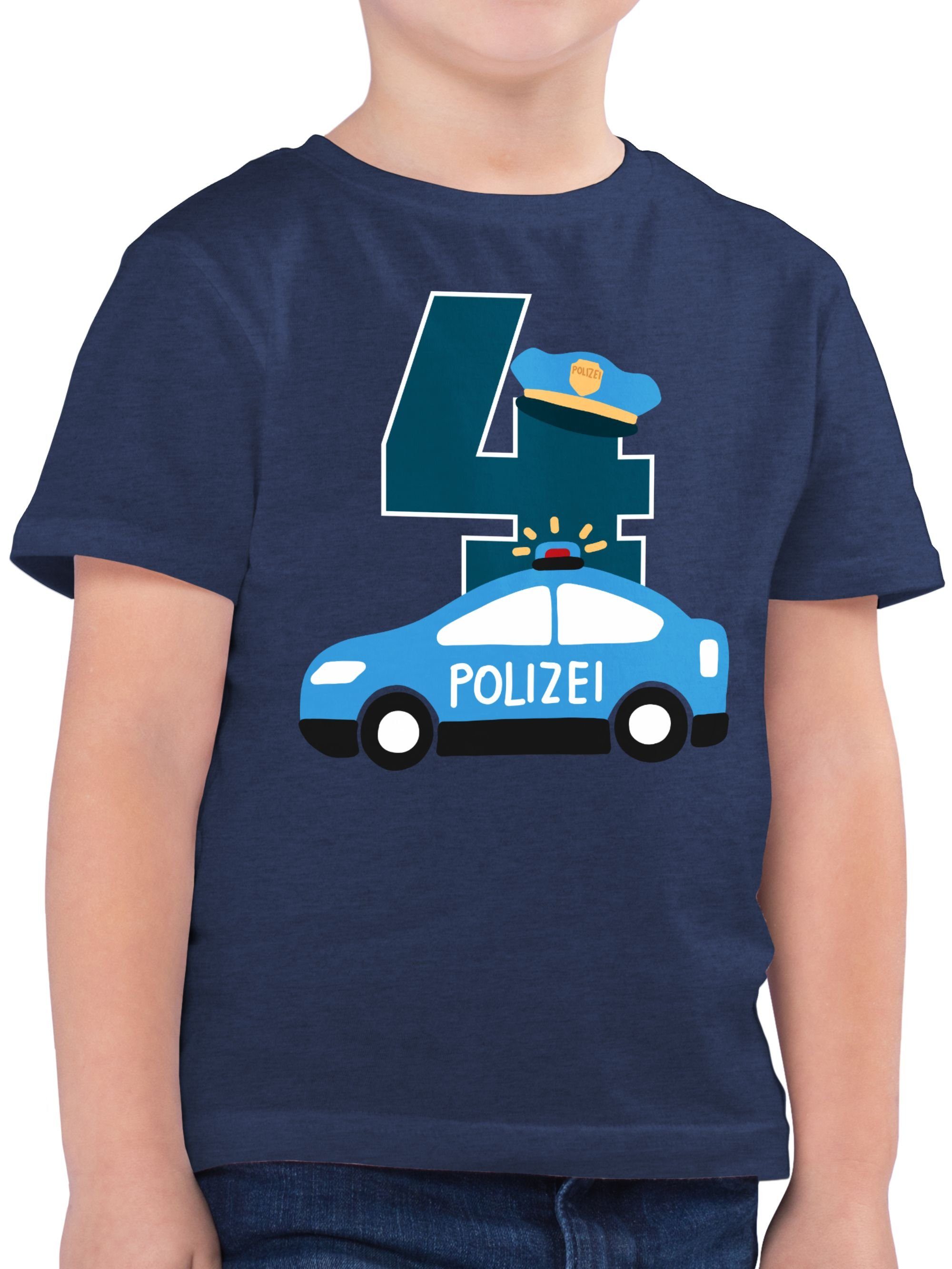 Shirtracer T-Shirt Polizei Vierter 4. Geburtstag 2 Dunkelblau Meliert