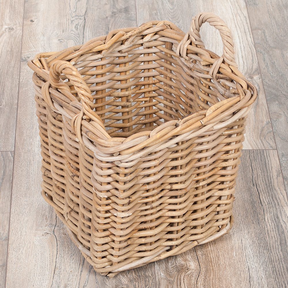 LebensWohnArt Dekokorb Rattankorb BAKUL eckig Grey 30x30cm mit Griffen