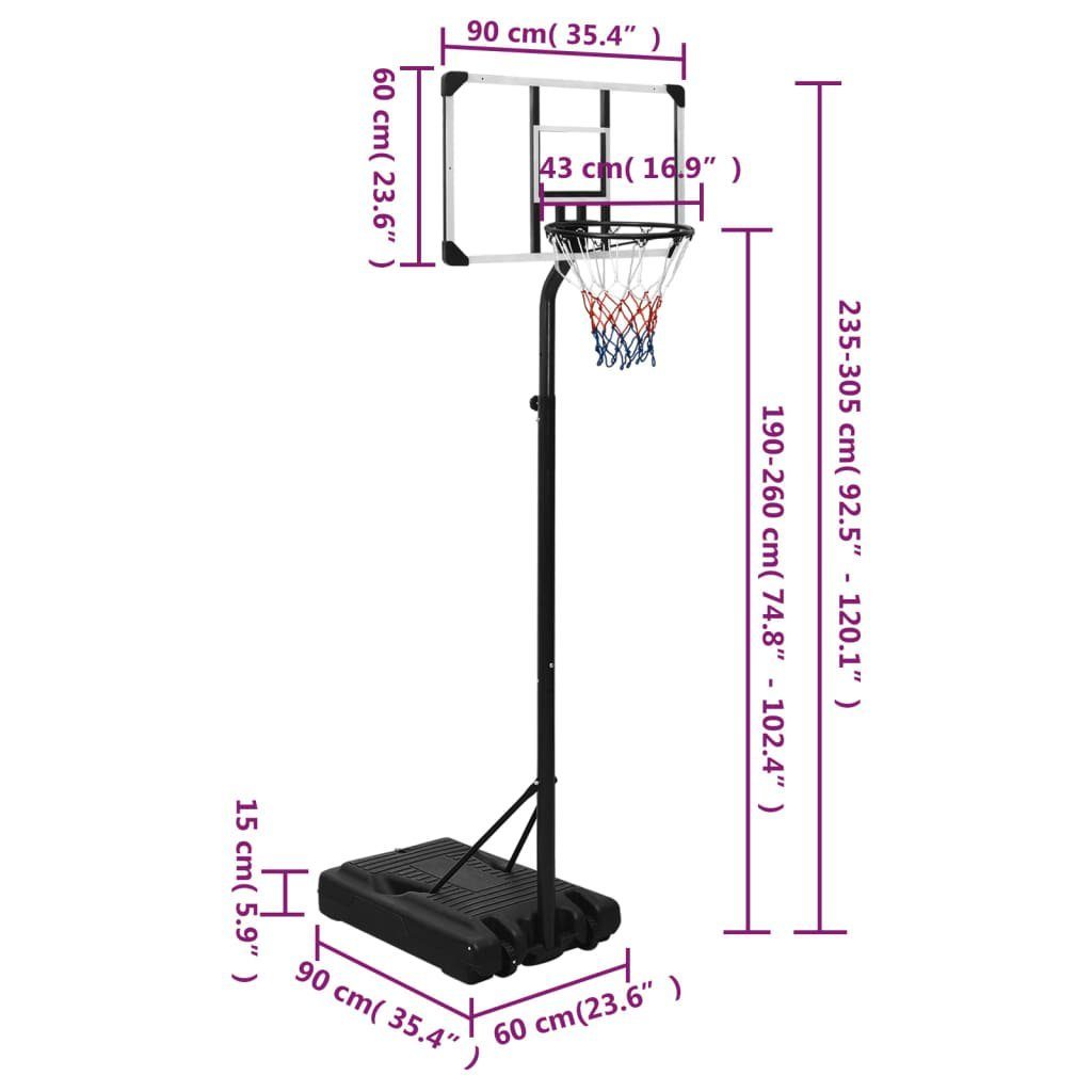 vidaXL Basketballkorb cm Polycarbonat Basketballständer 235-305 Transparent