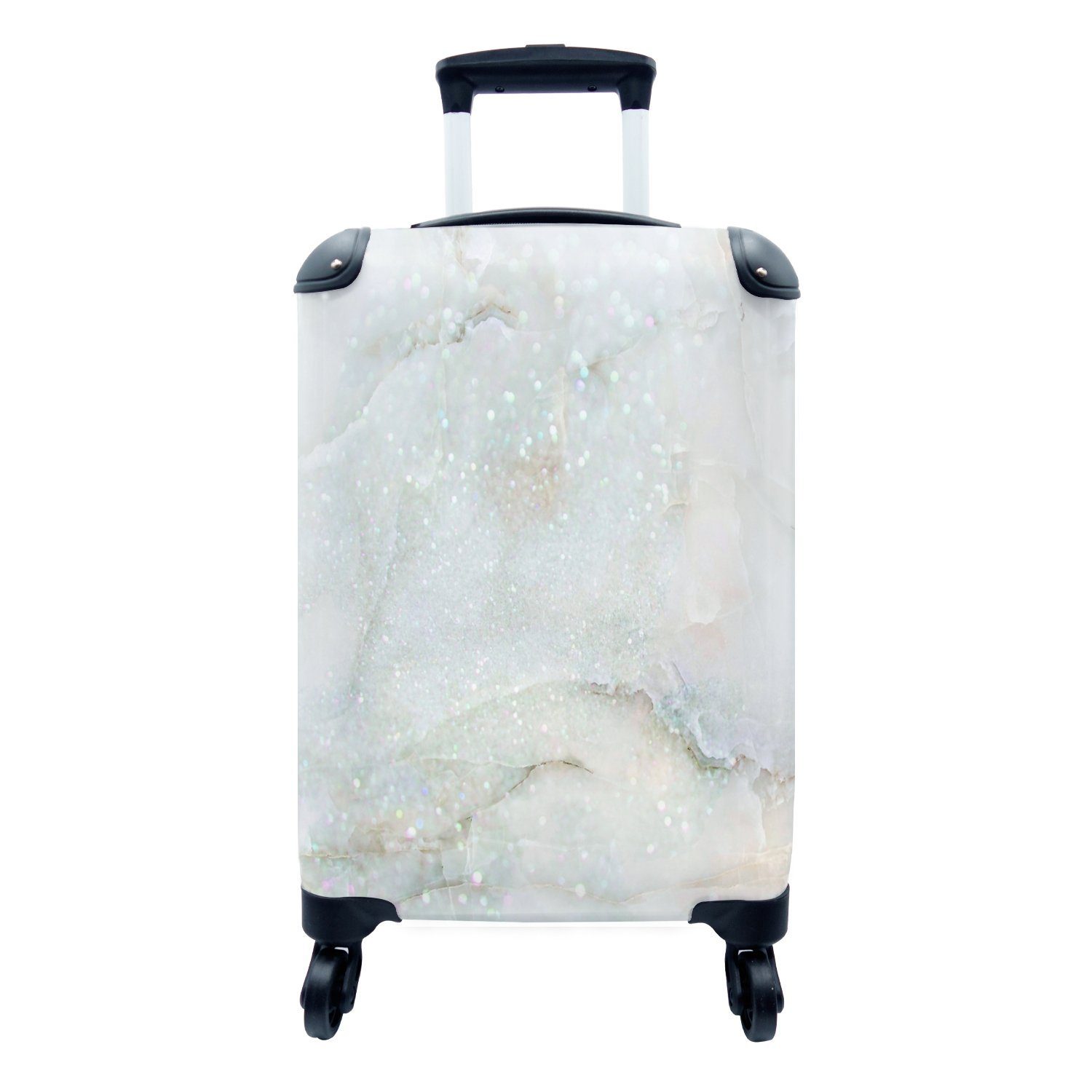 MuchoWow Handgepäckkoffer Marmor - Glitter - Grün, 4 Rollen, Reisetasche mit rollen, Handgepäck für Ferien, Trolley, Reisekoffer