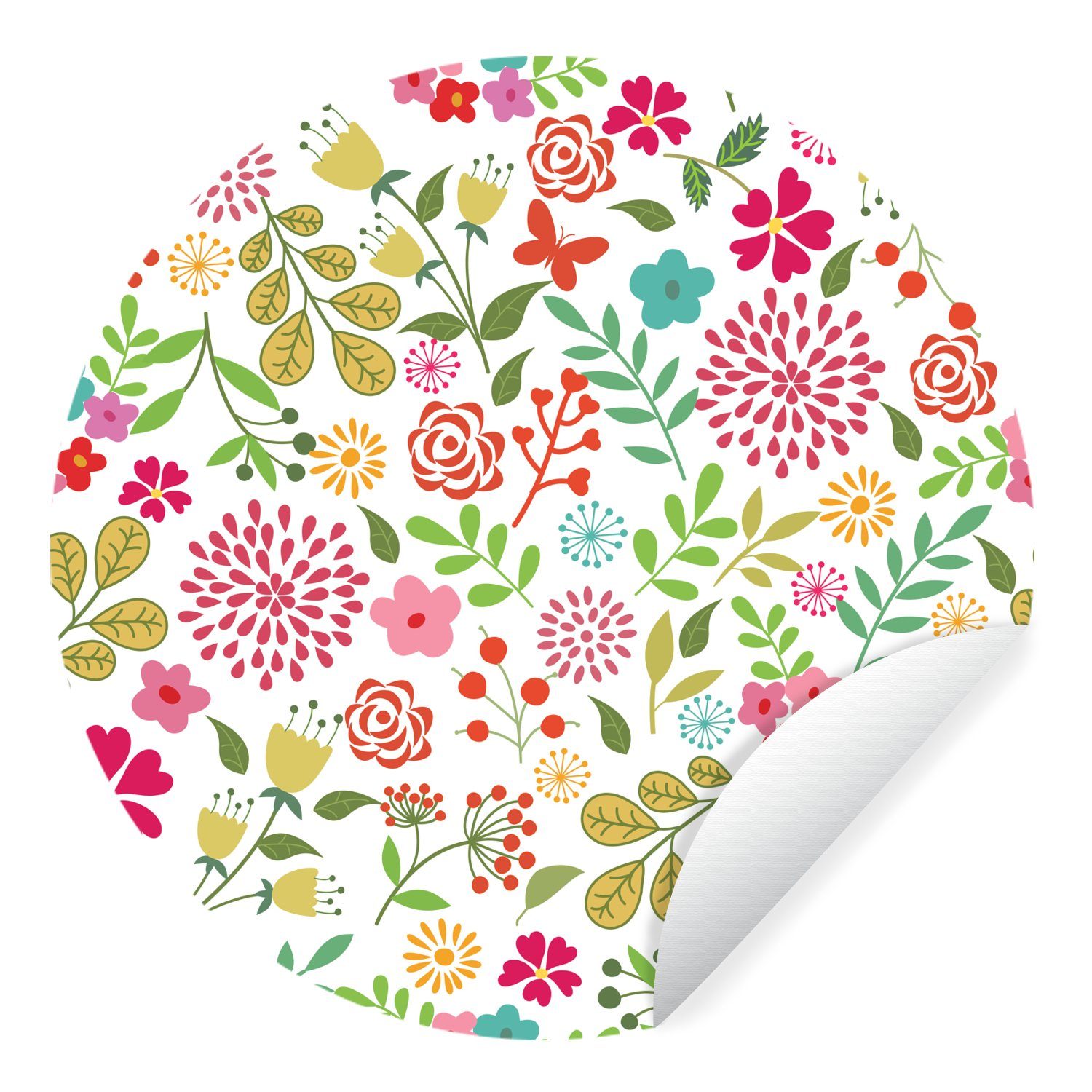 MuchoWow Wandsticker Blumen - Farben - Muster (1 St), Tapetenkreis für Kinderzimmer, Tapetenaufkleber, Rund, Wohnzimmer