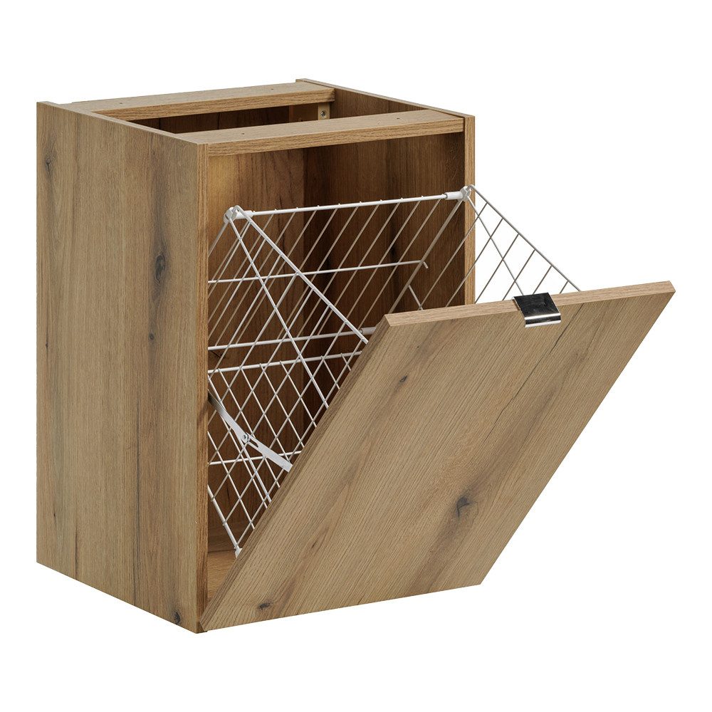 Lomadox Badkommode NEWPORT-56-OAK, Badschrank Unterschrank mit Wäschekorb, Eiche