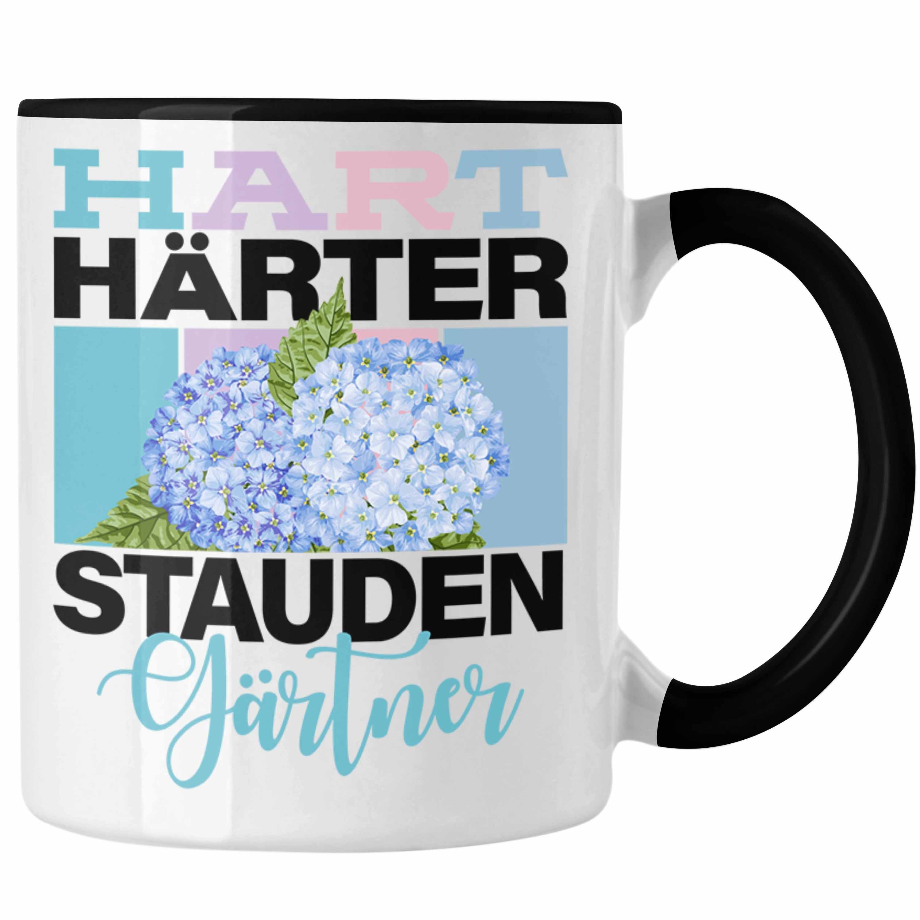 Trendation Tasse Geschenk für Staudengärtner Lustige Tasse Spruch "Hart Härter Staudeng Schwarz | Teetassen
