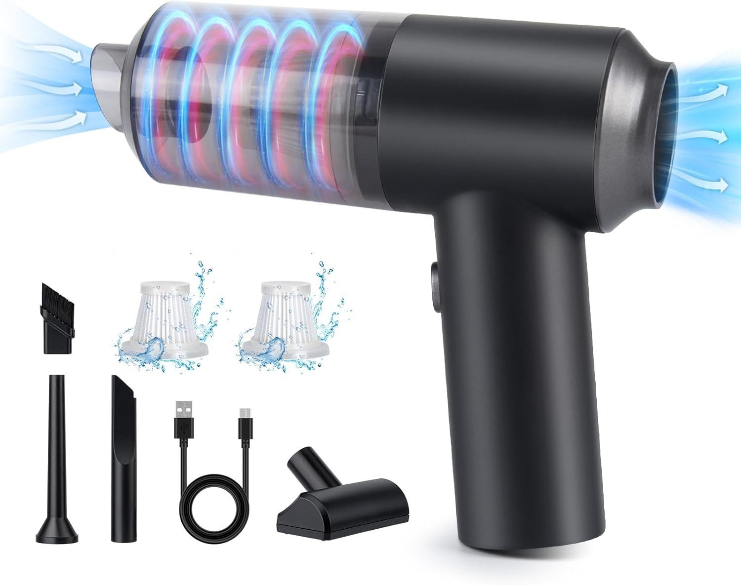 LA CUTE Handstaubsauger Mini Handstaubsauger Auto 8000Pa Akku Kabellos 2-in-1 Tierhaare, 50 W, Staubbehälter, beutellos, 8000Pa Saugleistung Ultraleicht 340 g One-Touch-Bedienung