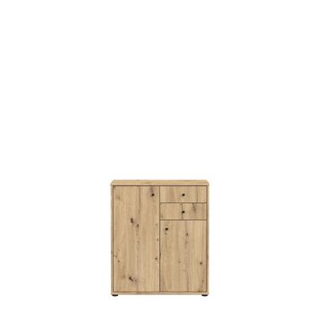 möbelando Kommode Kommode "Tembi VI", Moderne Kommode aus Spanplatte in Artisan Eiche Nachbildung mit 2 Holztüren, 2 Schubkästen und 1 Einlegeboden. Breite 73,7 cm, Höhe 85,5 cm, Tiefe 34,8 cm