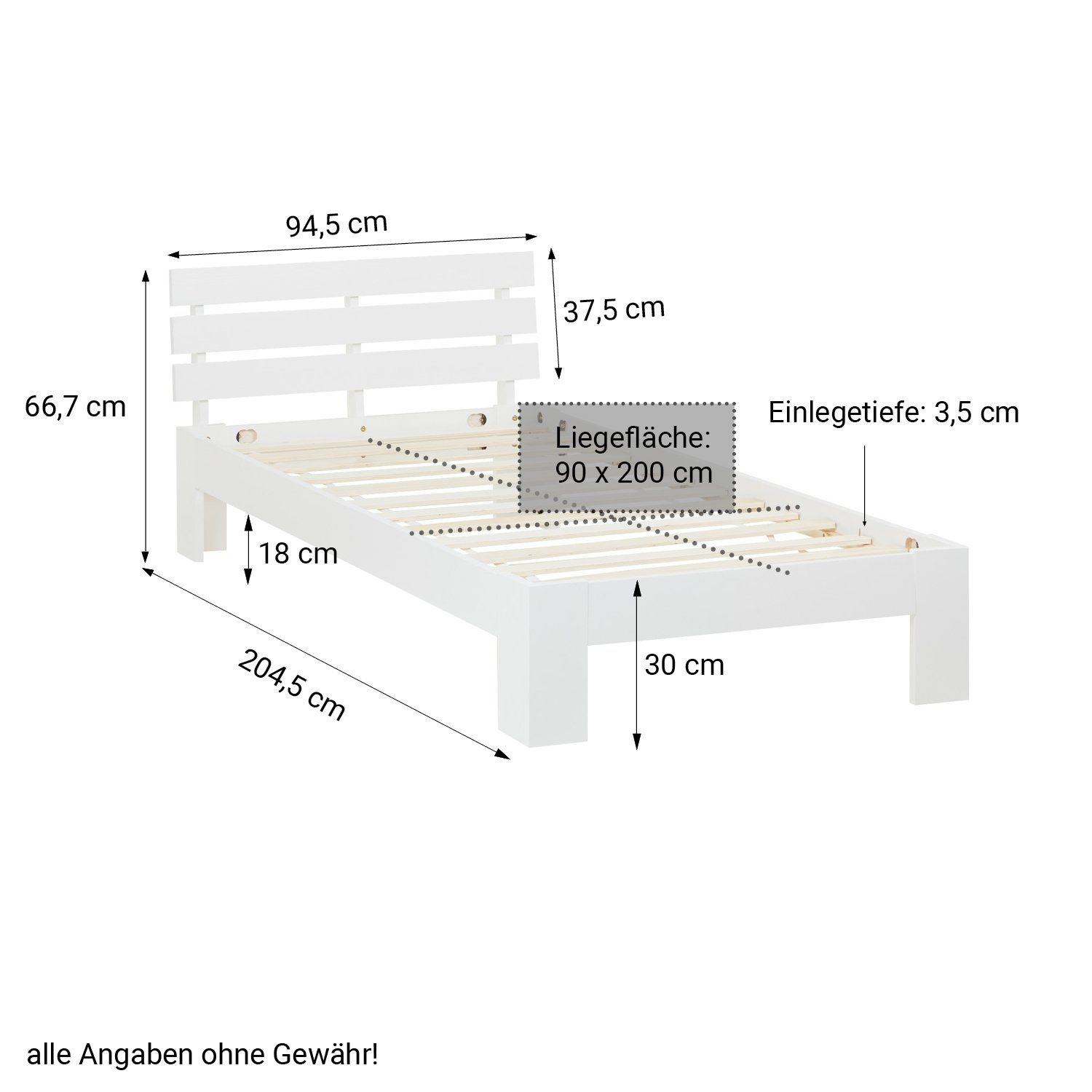 Homestyle4u mit Einzelbett 90x200 Bettkasten Weiß Holzbett Lattenrost