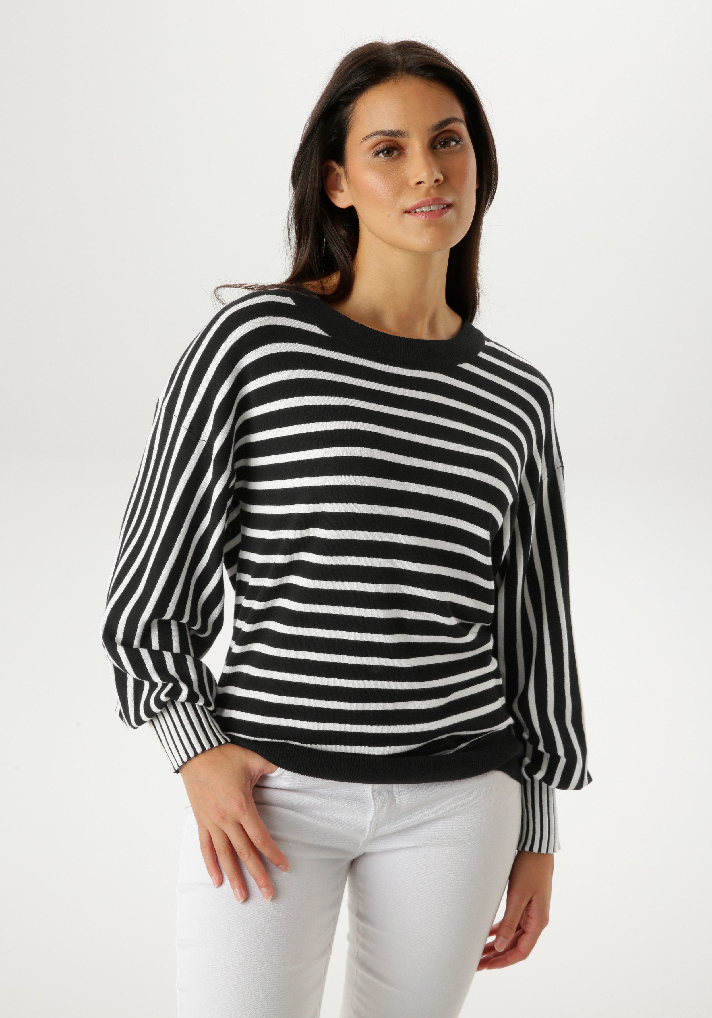 Aniston SELECTED Strickpullover langen Ballonärmel mit breiten Bündchen