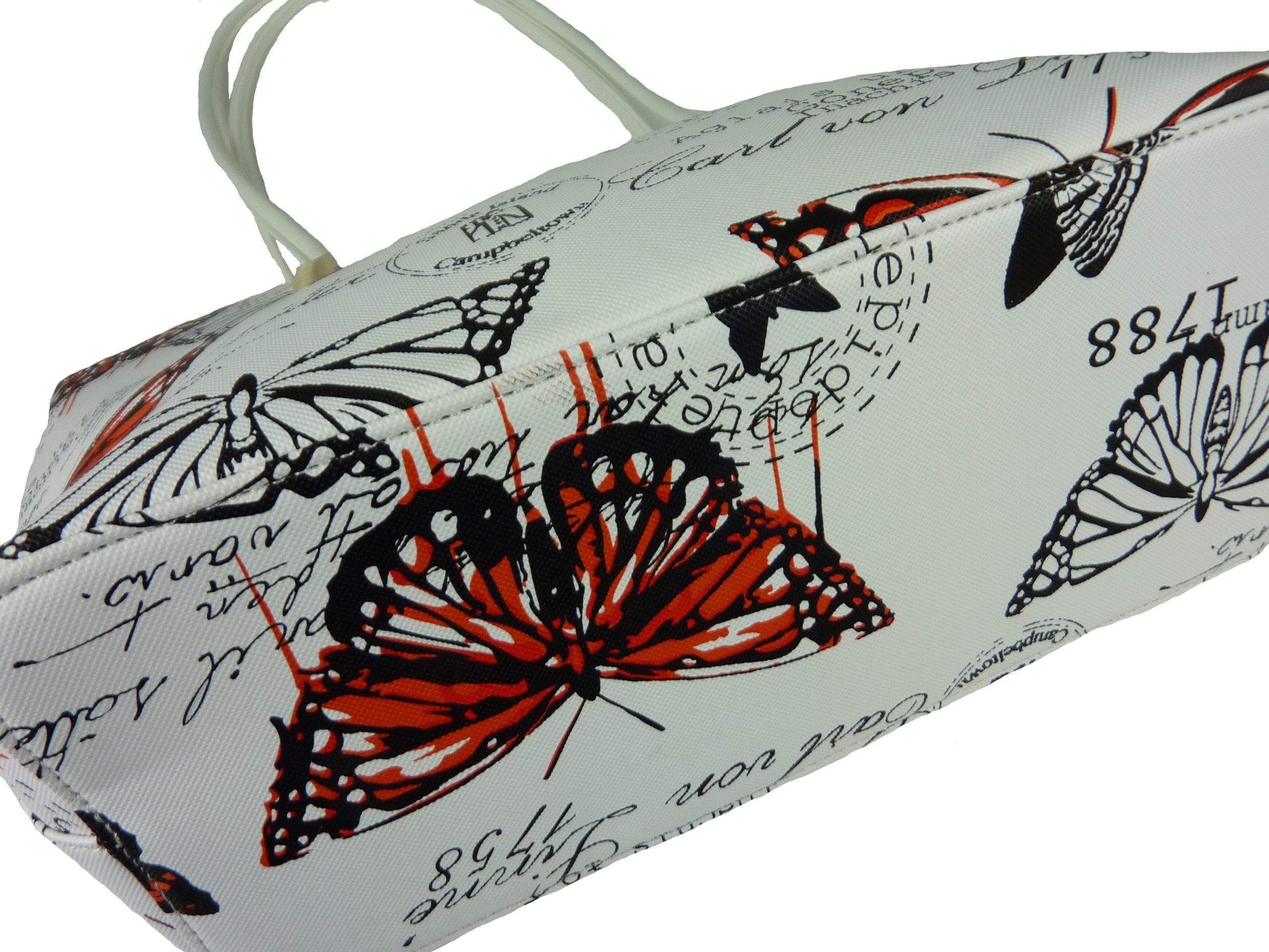 Butterfly Taschen4life Schmetterling im Vintage Shopper Sommertasche Stil, 1803, Motive, große mehrfarbig lange Damen retro orange Henkel Henkeltasche