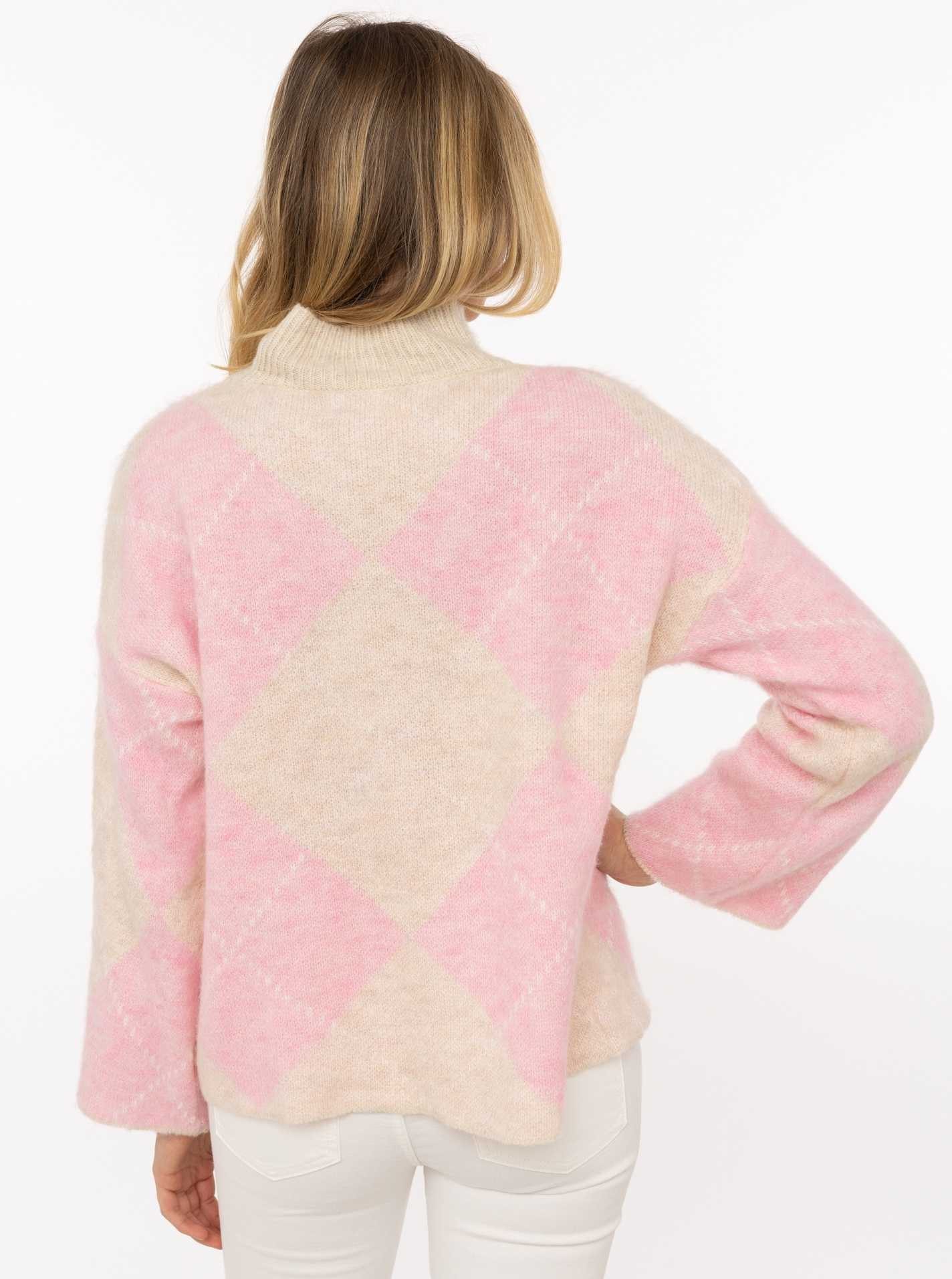 Zwillingsherz Rollkragenpullover "Argyle" großes Rautenmuster, hoher Kragen, Strick, One Size