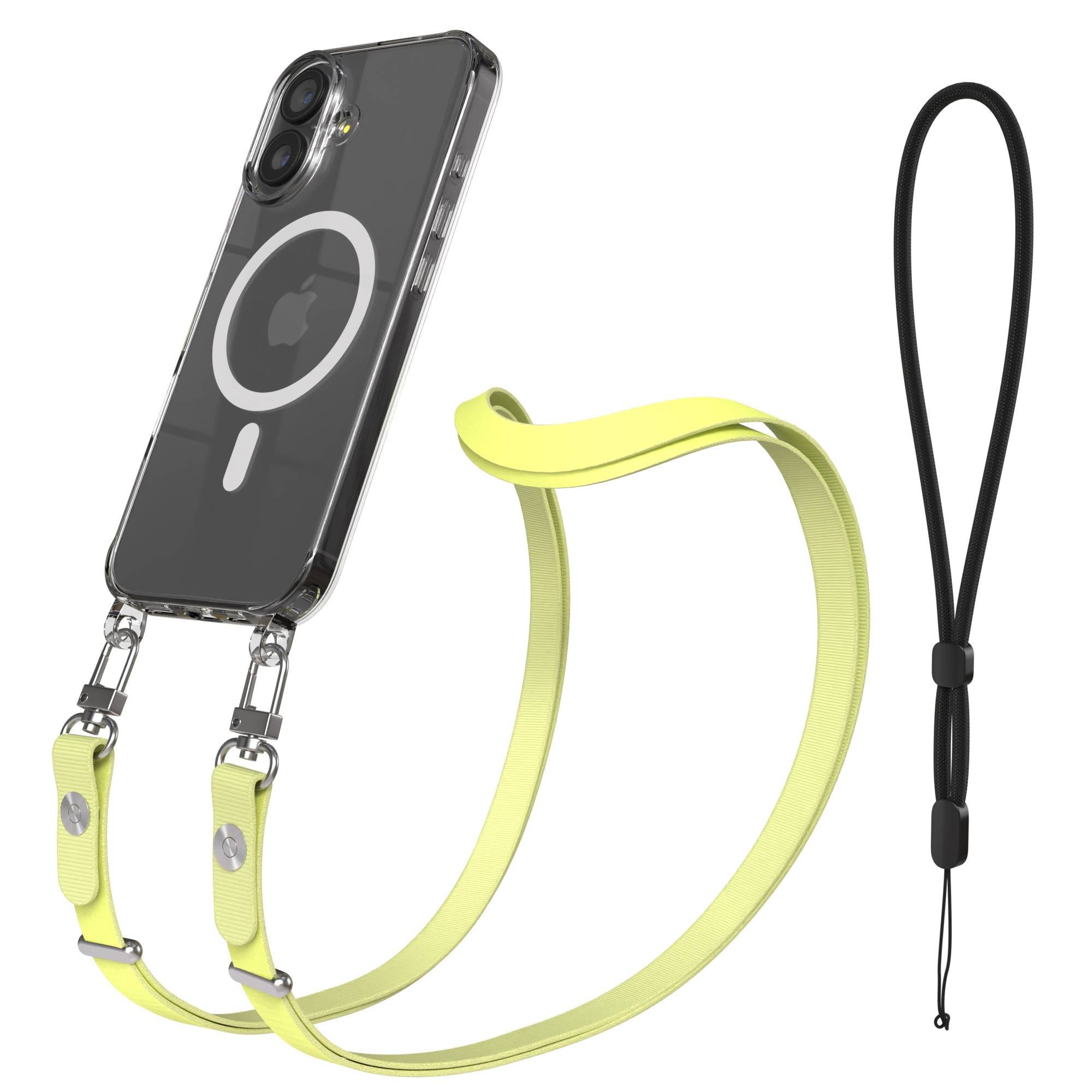 EAZY CASE Handykette für Apple iPhone 17 Handyhülle mit Handyband magnetisch, MagSafe Schutzhülle in Gelb mit flexibler Kette bis 1,90 m