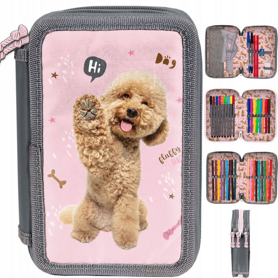PASO Federmäppchen Dreifach-Federmäppchen mit Hunde-Motiv & Zubehör, Federtasche PASO Federmäppchen Dreifach-Federmäppchen mit Hunde-Motiv & Zubehör, Federtasche