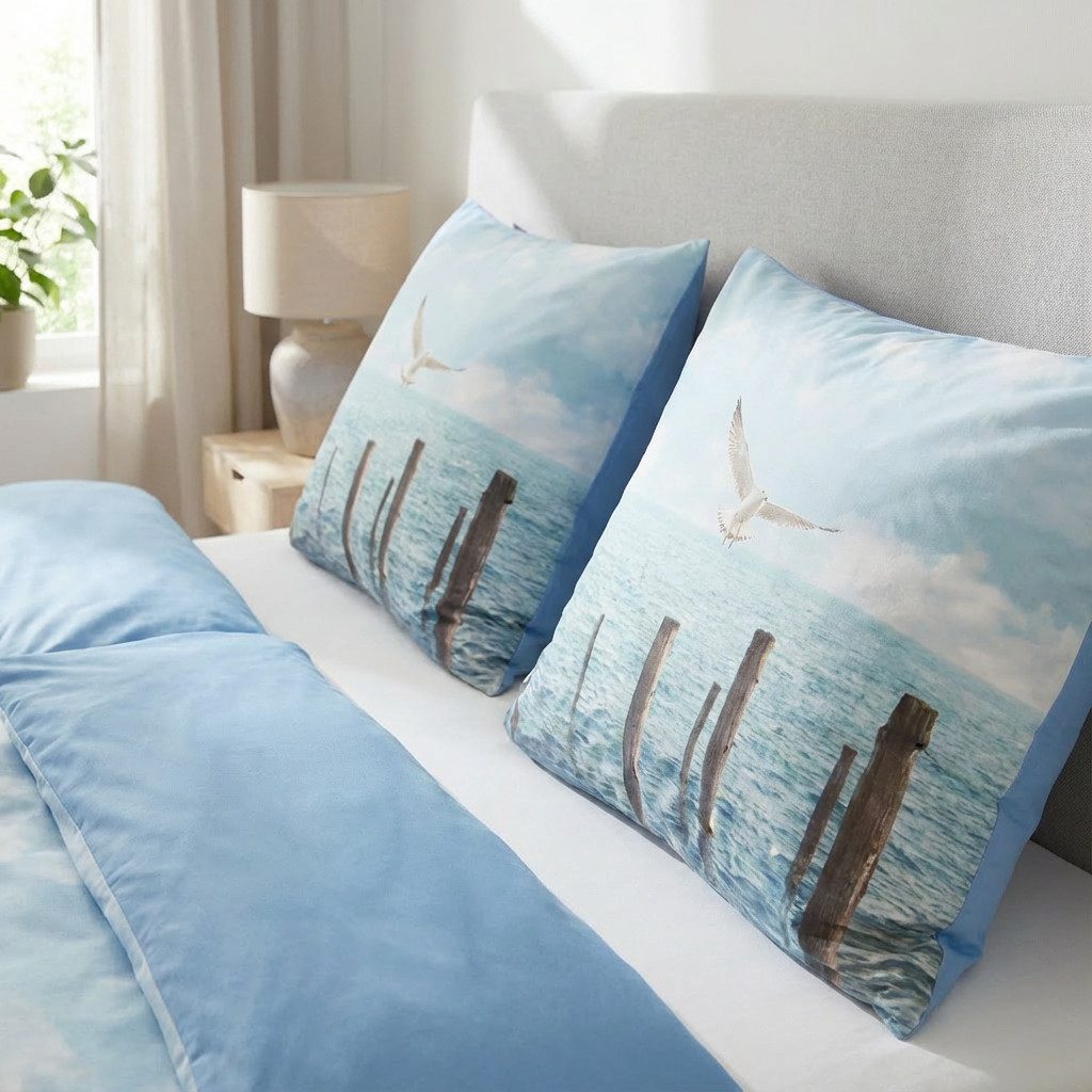 ZO HOME Bettwäsche Maritim, Renforcé, 2 teilig, Möwe,Strand,Meer