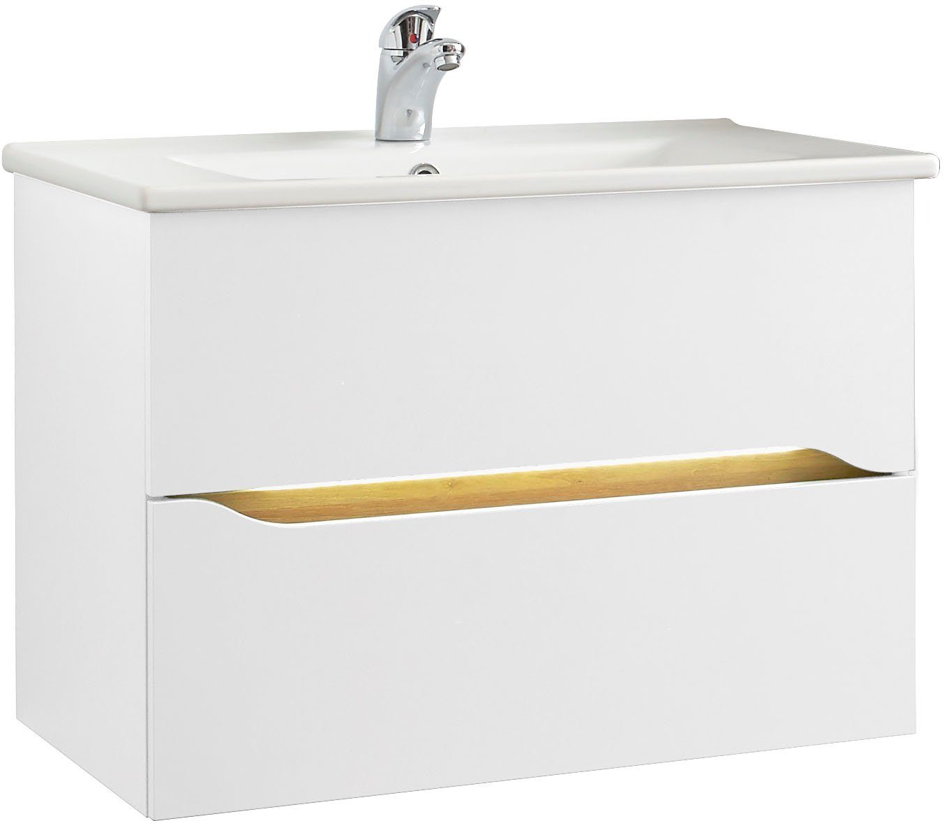 Badmöbel-Set Quickset Keramikwaschtisch mit Unterschrank, 75 cm breit
