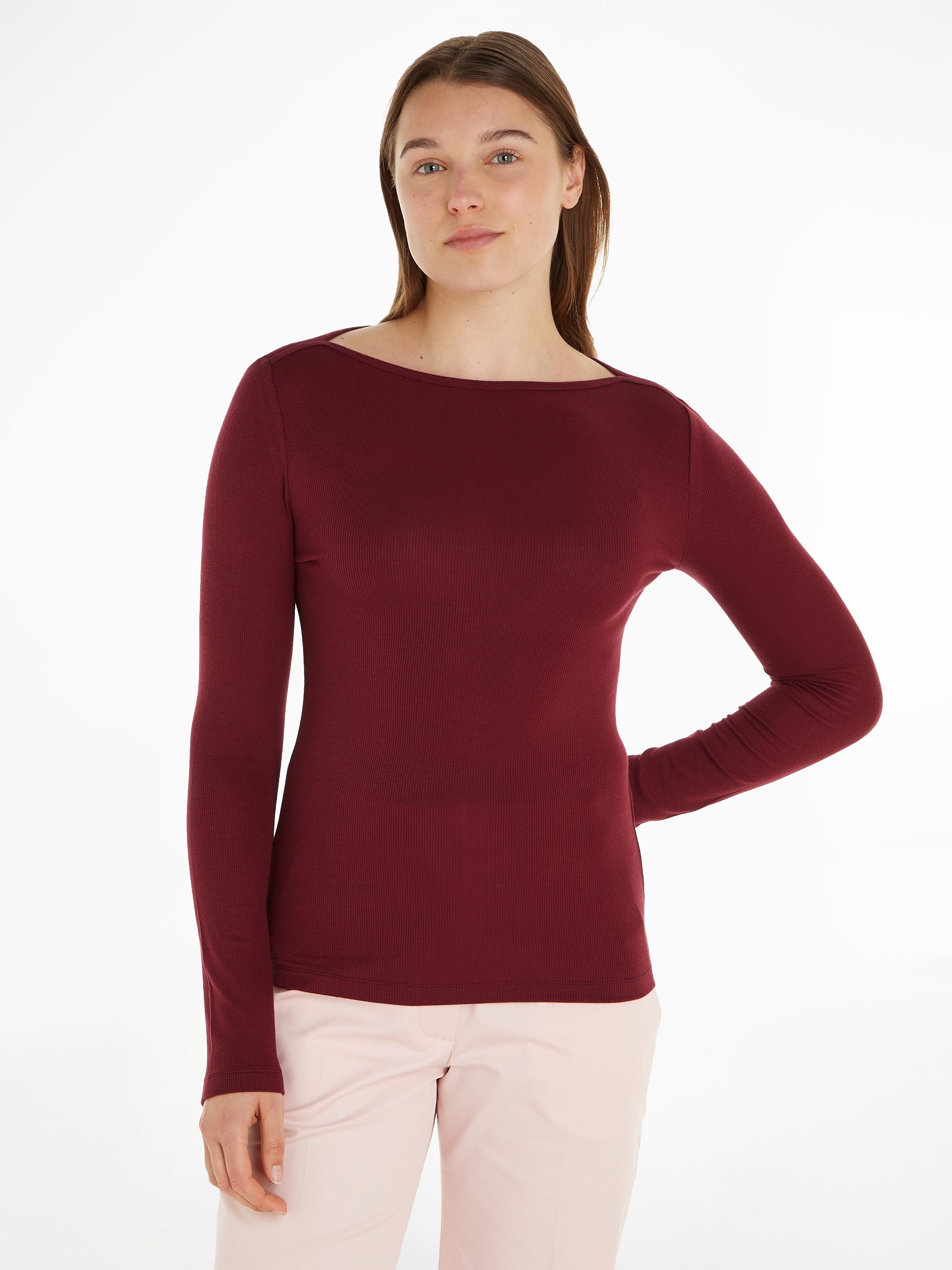 Tommy Hilfiger Langarmshirt Deep_Rouge dem Ärmelabschluss auf Logostickerei kleiner mit