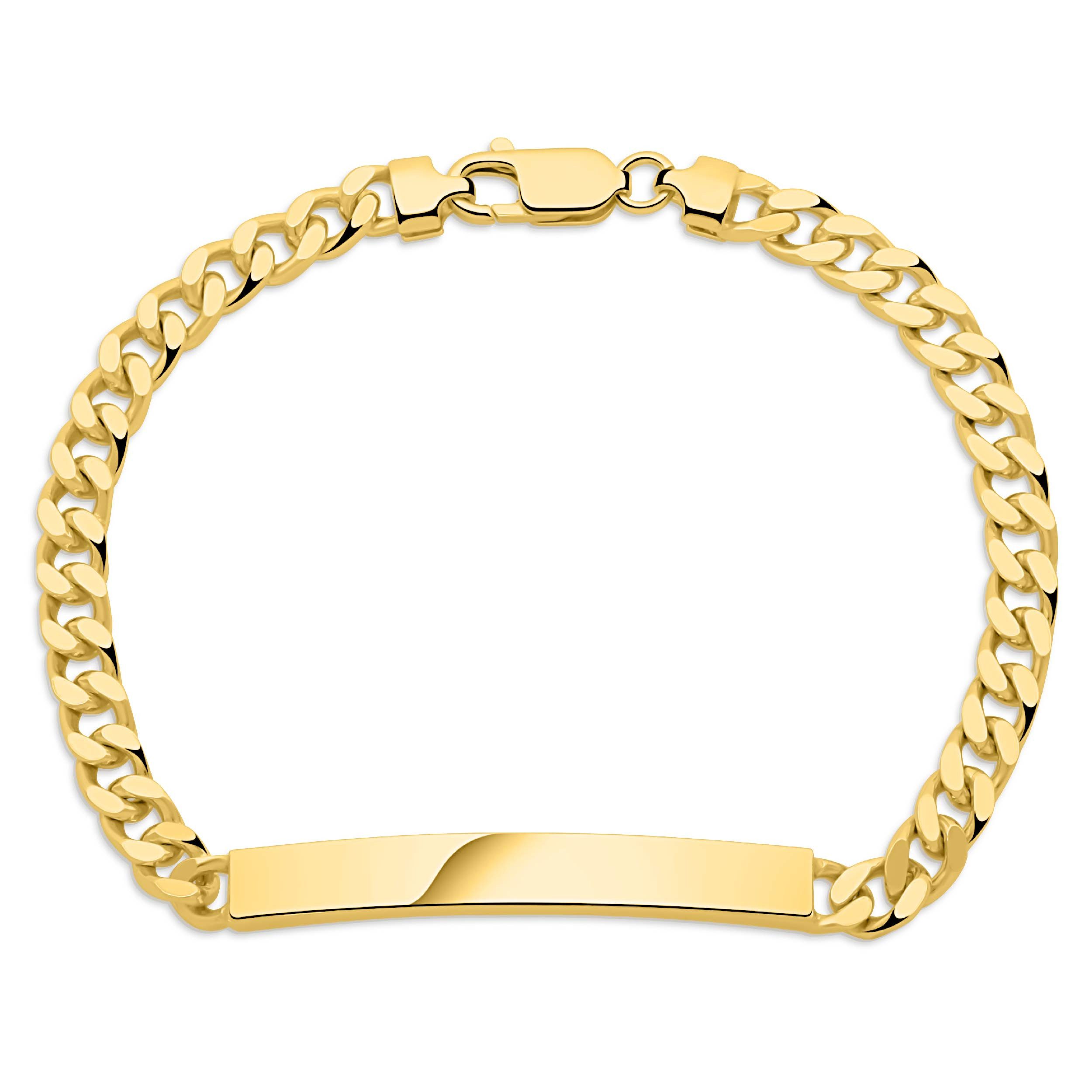 Tony Fein Armband Gravurarmband 5 mm 585er Vergoldet 5 x 40 mm Platte Hochglanzpoliert, Made in Italy für Damen und Herren