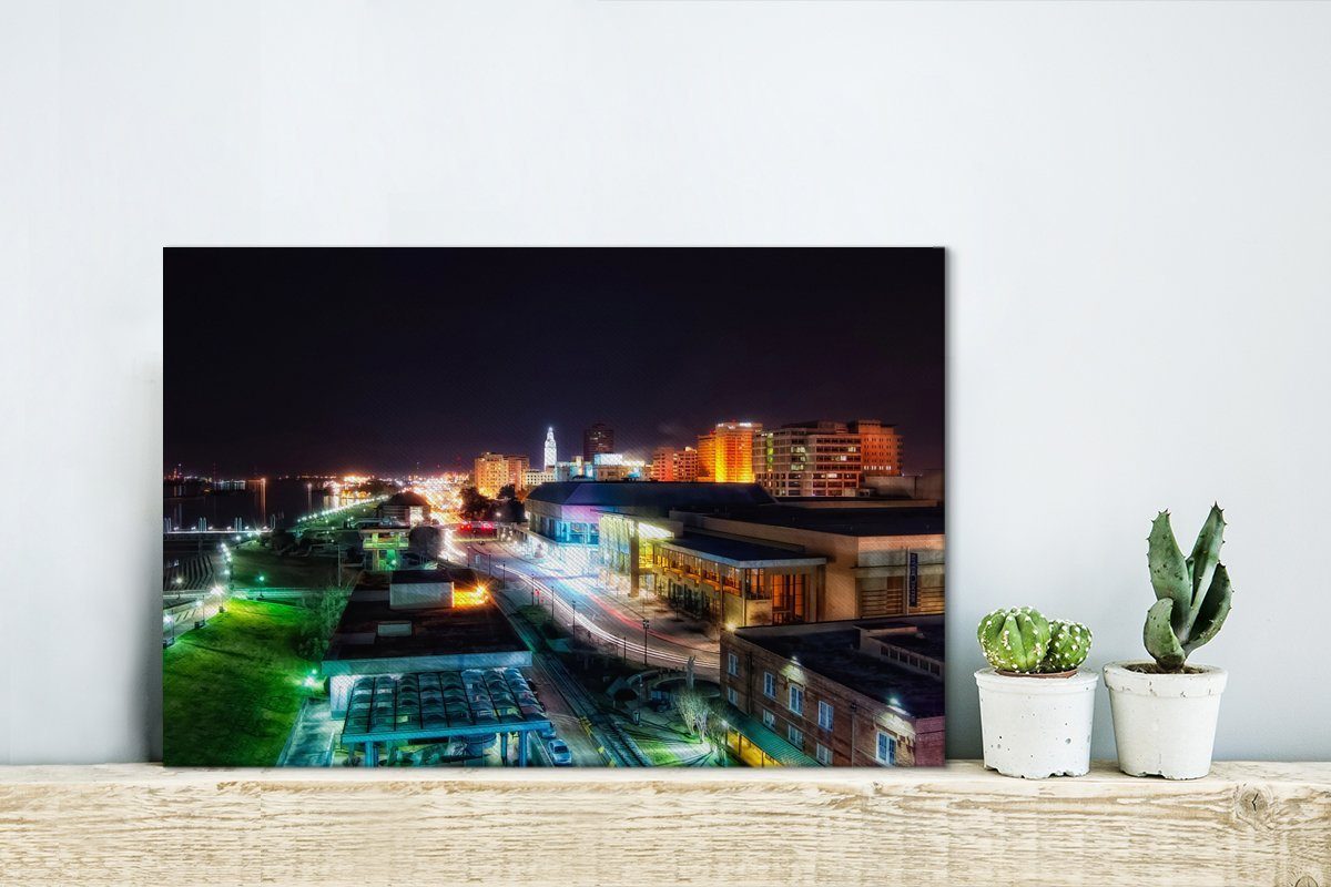 Stadtzentrum Wandbild OneMillionCanvasses® St), Rouge 30x20 Wanddeko, Das in Staaten Aufhängefertig, (1 cm von Leinwandbilder, Leinwandbild bei Baton Vereinigten den Nacht,