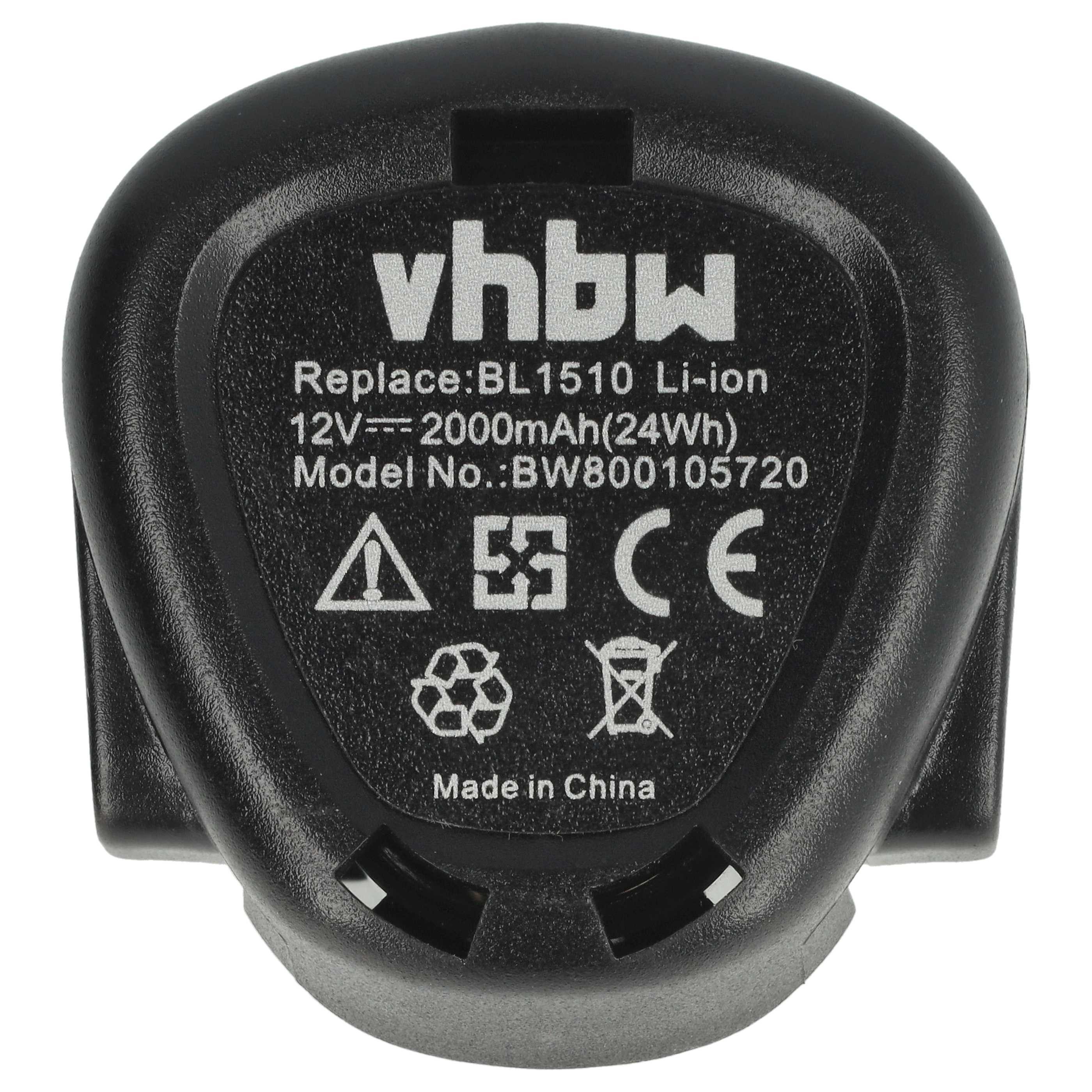 vhbw Akku Ersatz für Black & Decker LBXR12, LBX12, LB12, BL1510, BL1310, Akku Akku Li-Ion 2000 mAh (12 V, 1 St), Leistungsfähiger Austausch-Akku für Werkzeug Powertools wie